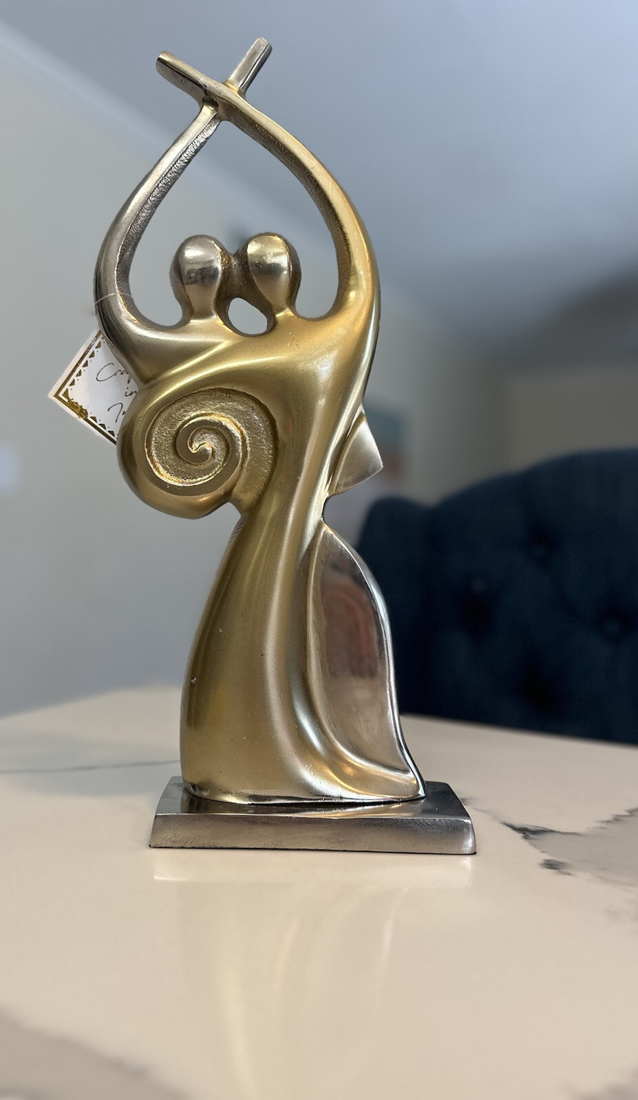 Modern Silver & Gold Sculpture Statue of Embracing Couple Dancing Hugging