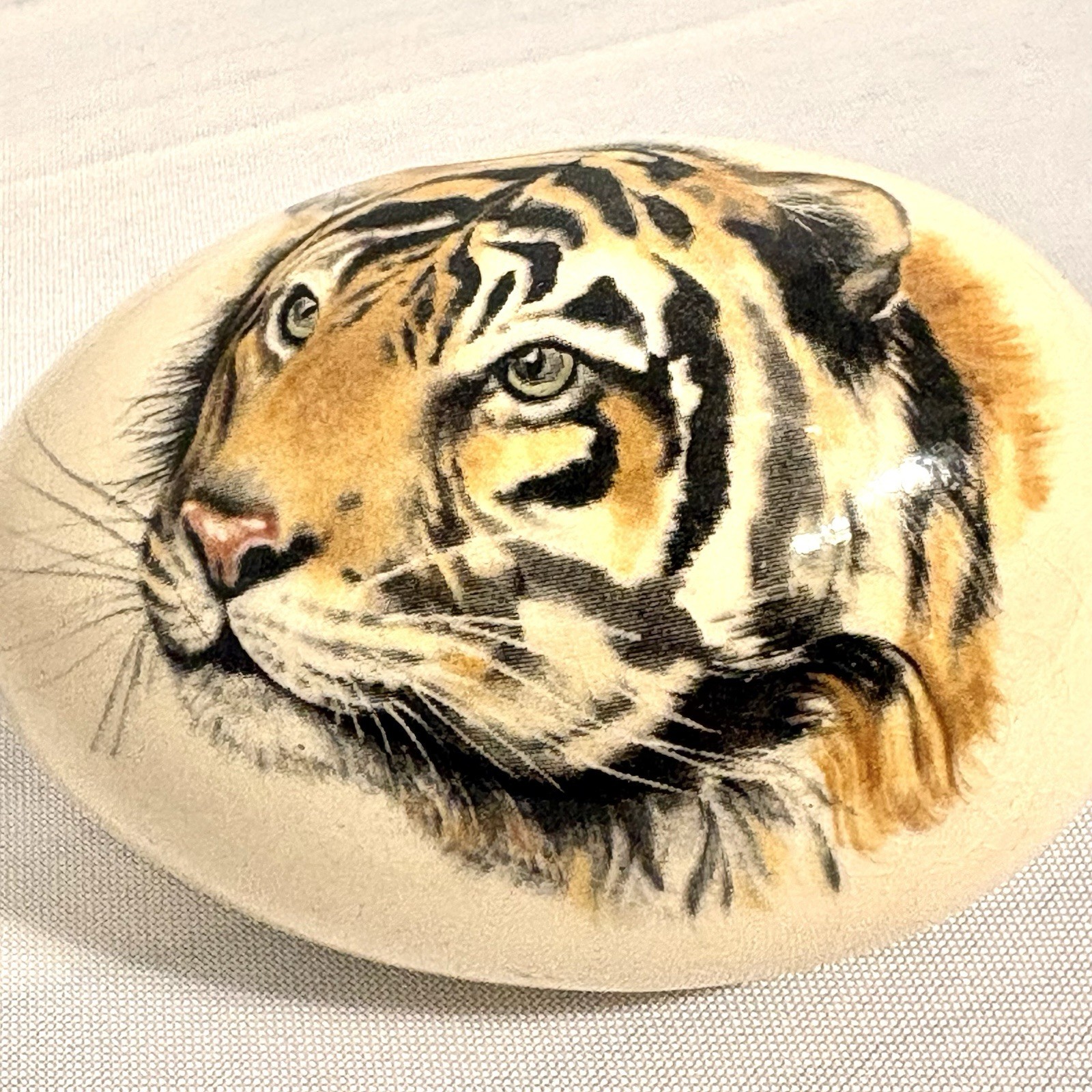 Ceramic Egg Tiger Art Transfer Artisan Wildlife Realism Life-size 3 Inches