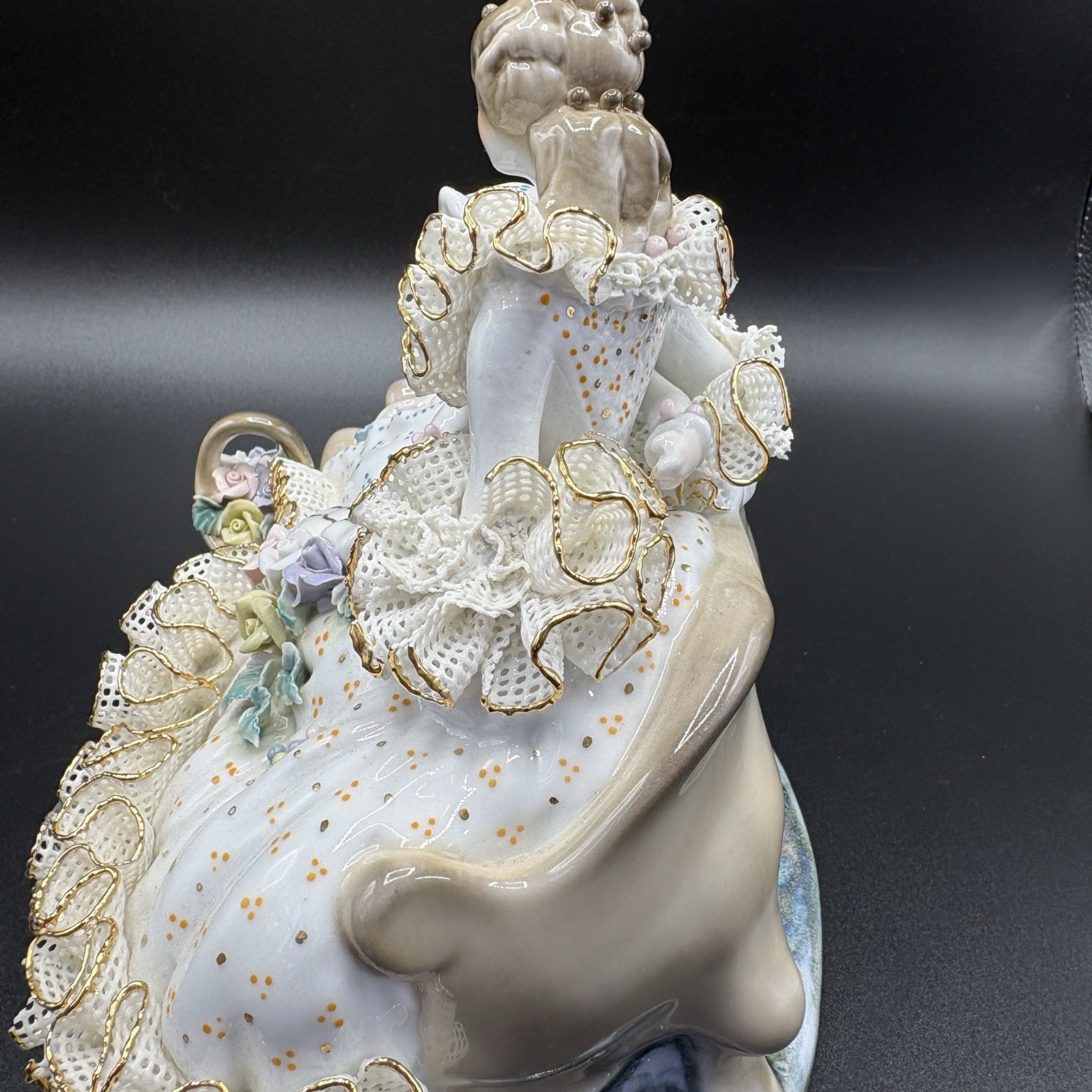 Vintage Alba Iulia Romanian Porcelain Lace Figurine Mother Child Reading (C)