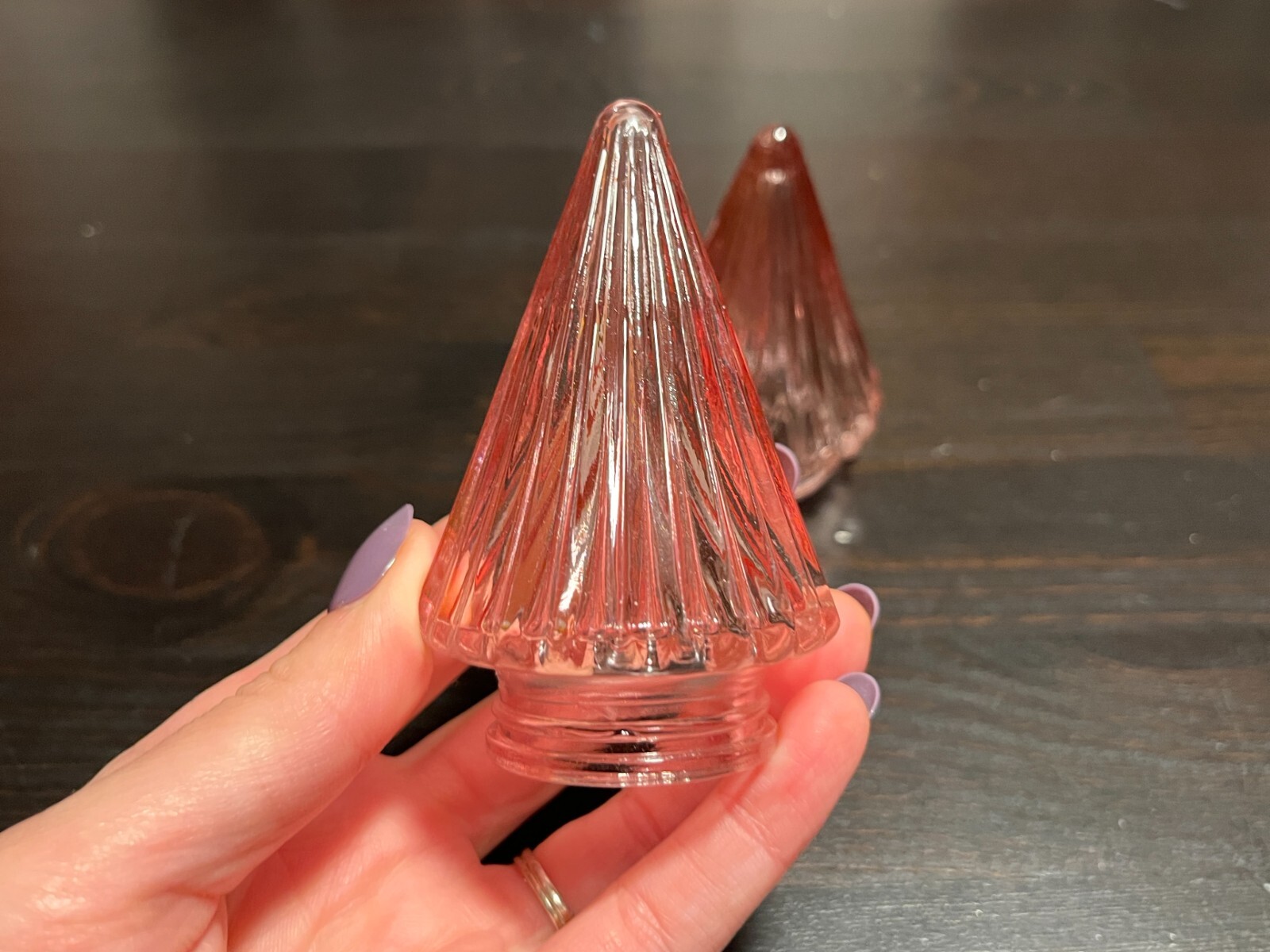 Pair of Small Glass Decorative Free-Standing Christmas Trees Barbie Pink, 3 1/2″