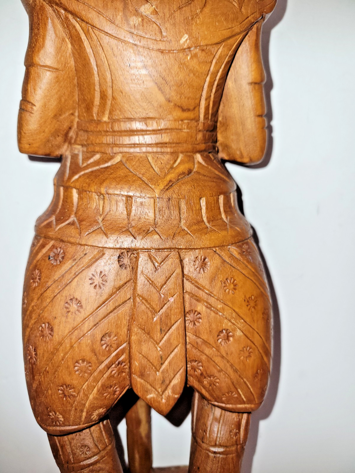 Vtg Lg 20″ Yaksha Thai Temple Guard Statue Hand-Carved Teak Wood Guardian Deity