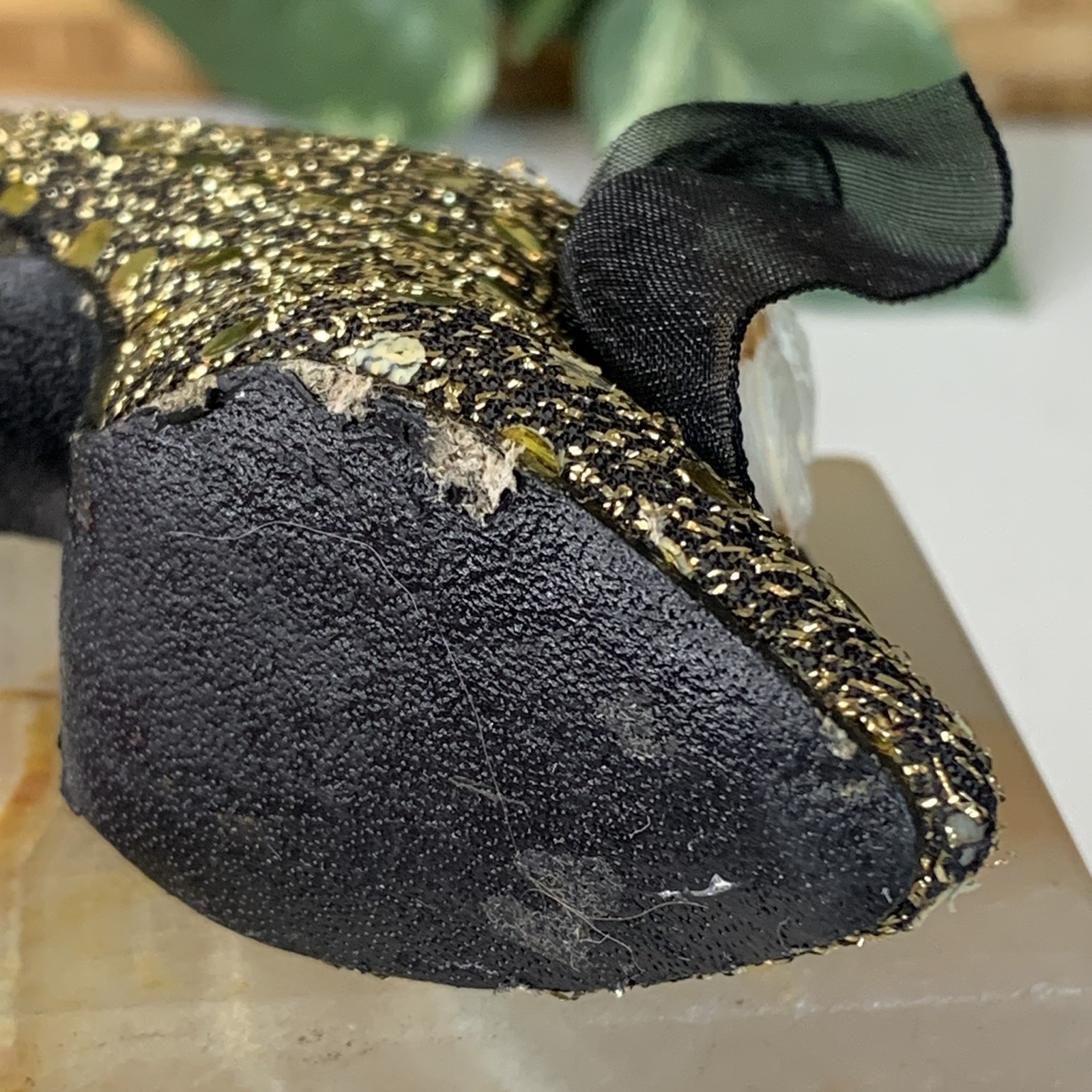 Miniature Victorian Shoe High Heel Slipper Sequins Cameo Bow Glam Decoration 4.2