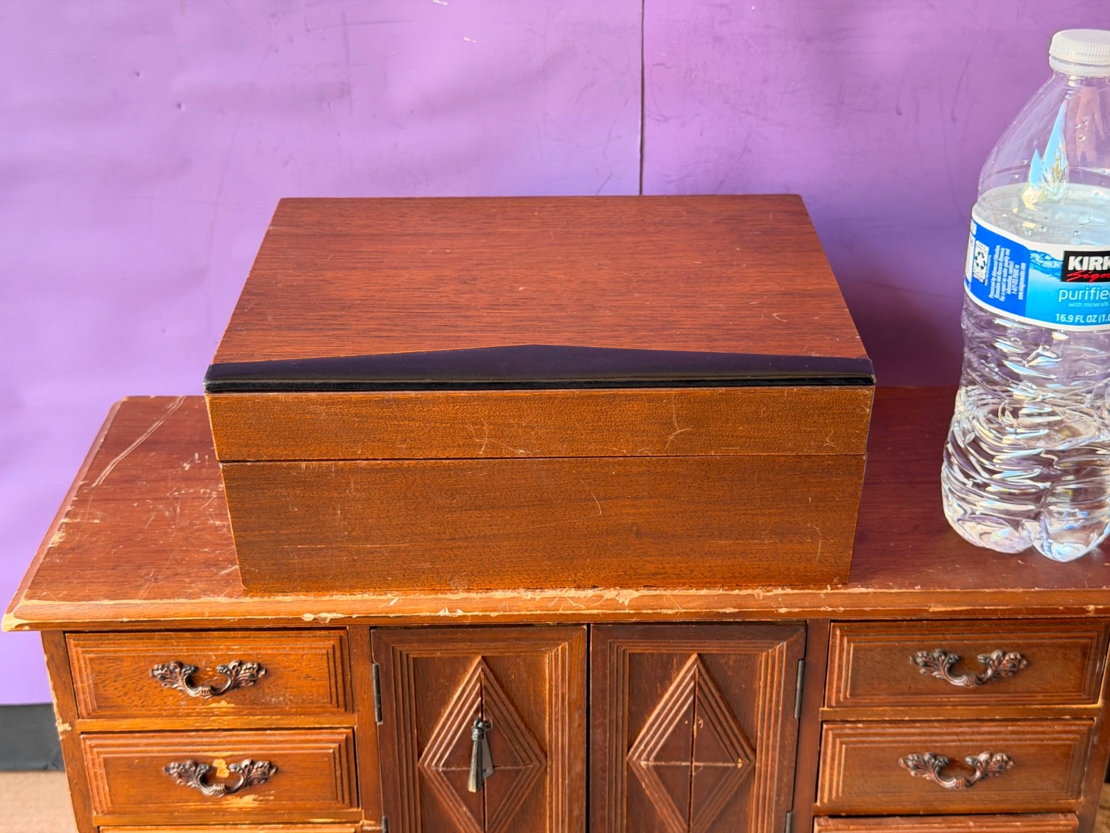 Vintage Mid Century Wood Valet Box – Retro MCM Desk Keepsake Storage Case 9.5″