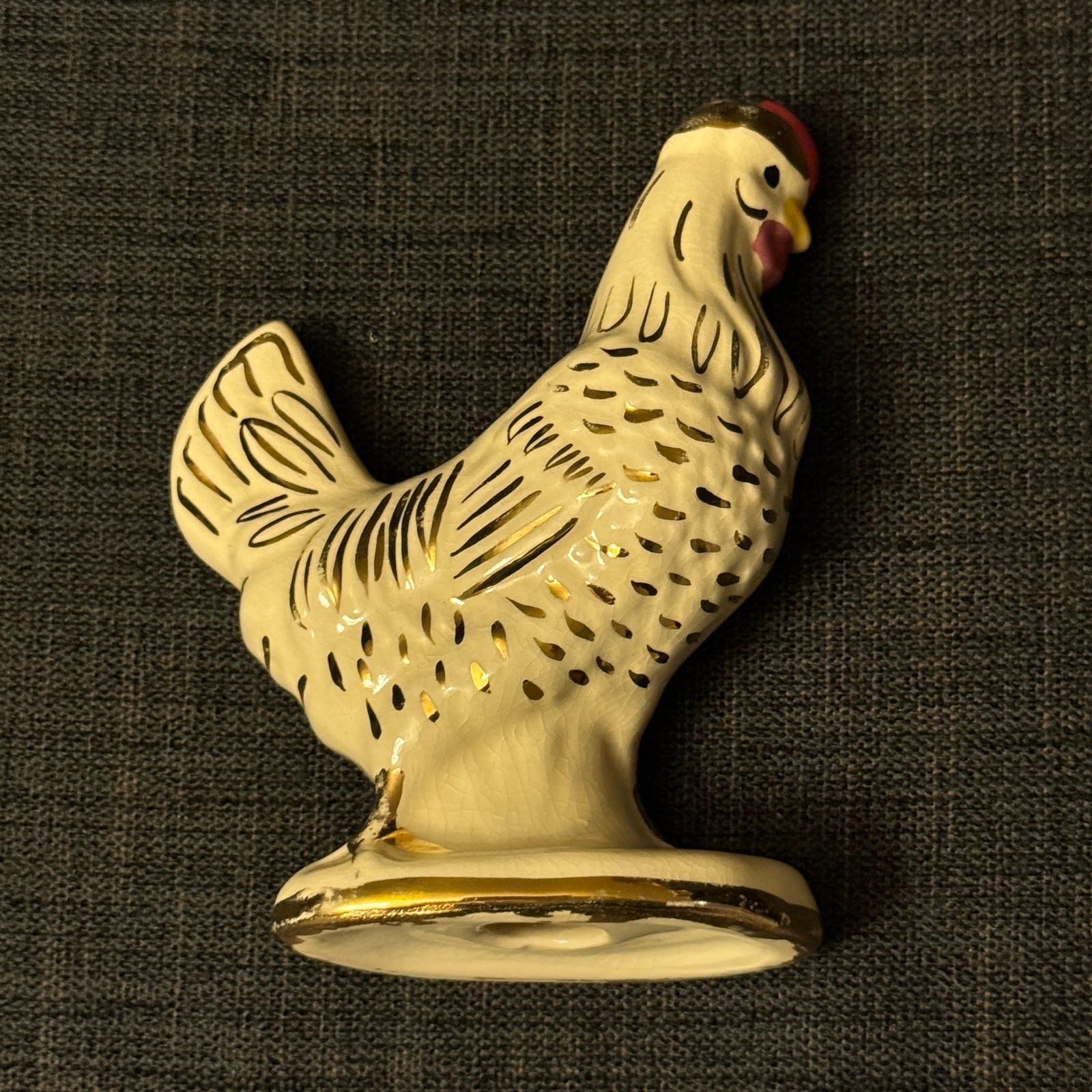 VTG Porcelain Rooster Chicken Hen Figurine Elegant White & Gold Accent Farmhouse
