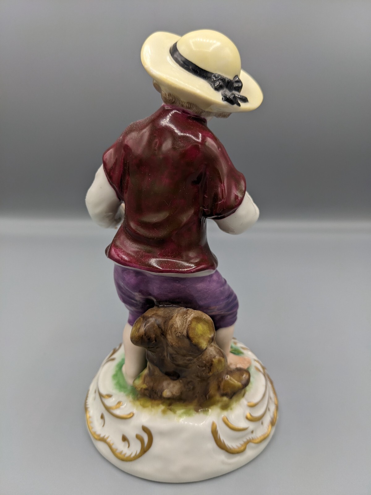 Antique German Volkstedt Ernst Bohne & Söhne Porcelain Figurine Boy W Dog 6″
