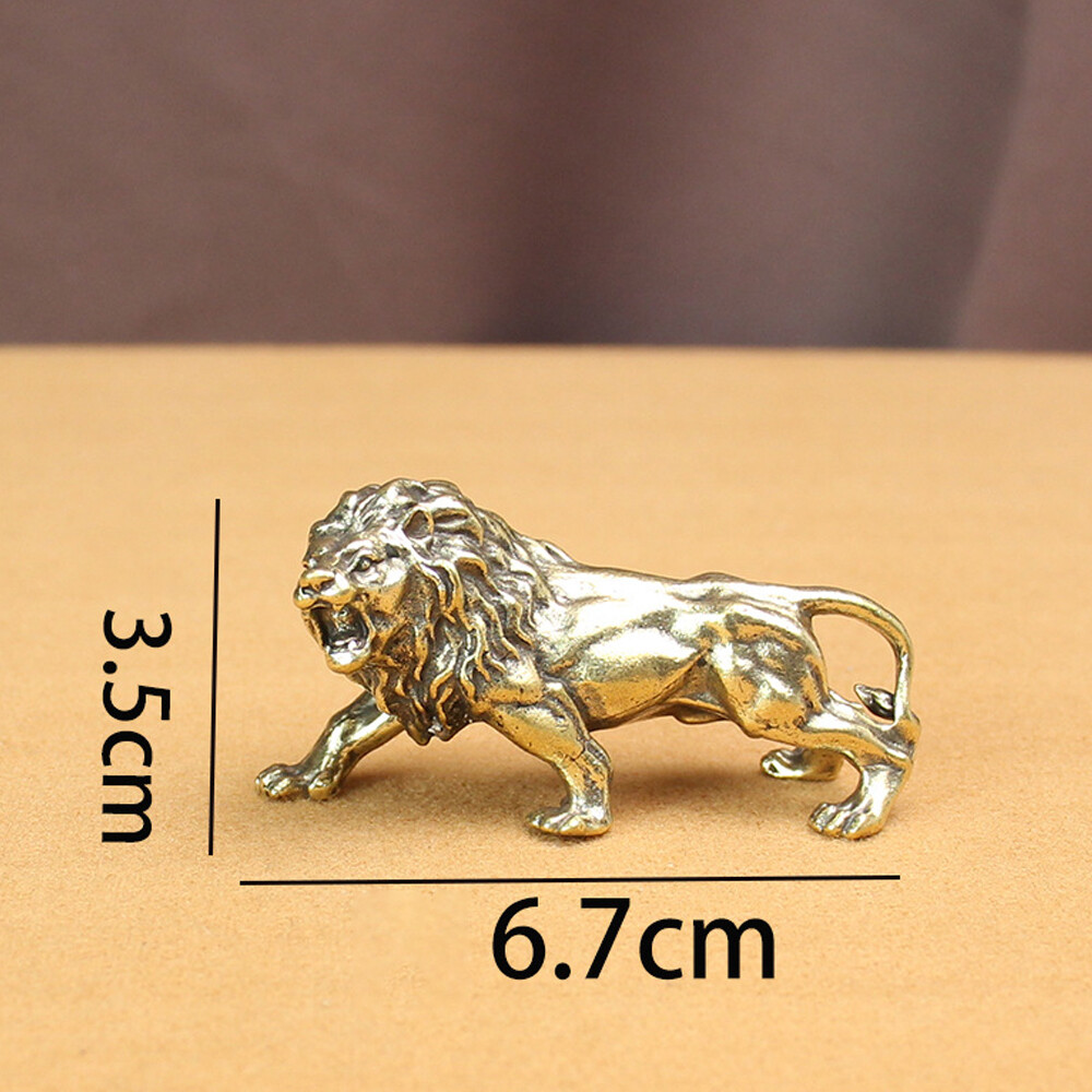 Brass Lion Figurine Statue House Office Table Decoration Animal Figurines Toy US