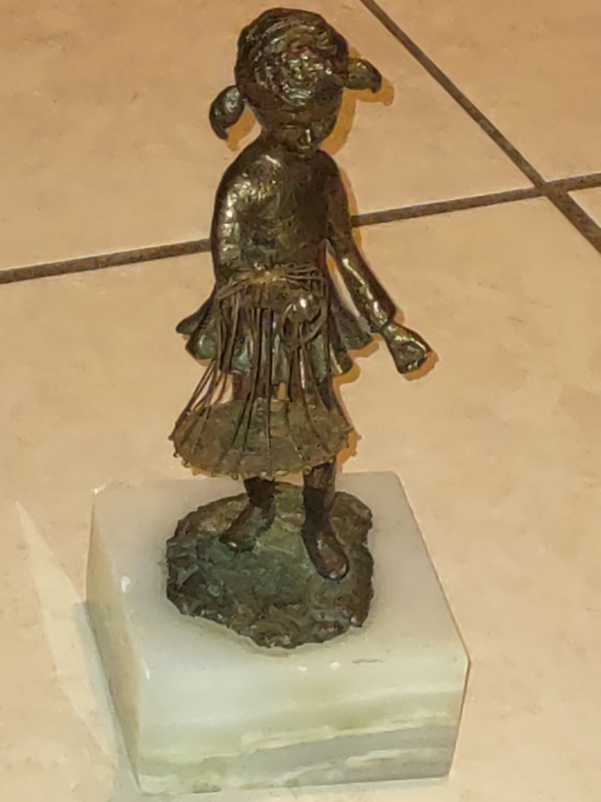 Early 1900’s Bronze Statue of Girl Holding a Basket, Marble Base