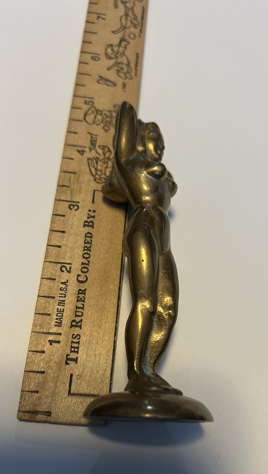 Vintage 1946 Russwood Brass Nude Woman Statue Bottle Opener 4 5/16″ 7.1 oz.