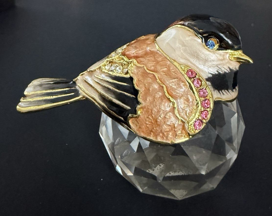 Crystal Robin Bird Figurine Black & Gold With Rhinestones Accents 2″
