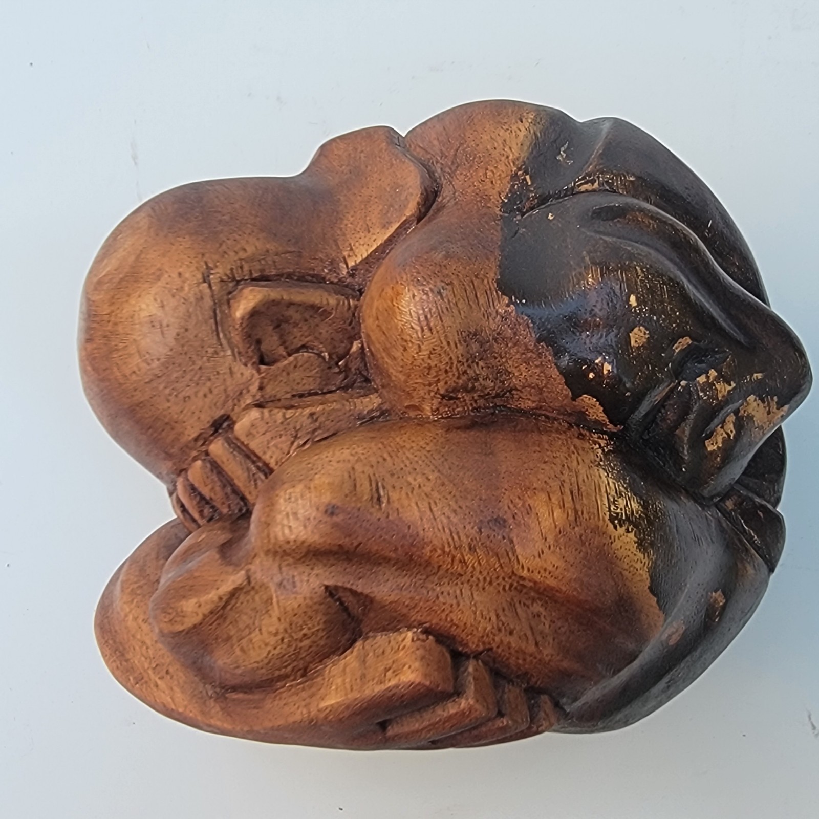 Hand Carved Wood Weeping Buddha Crying Yogi Statue Meditating Figurine