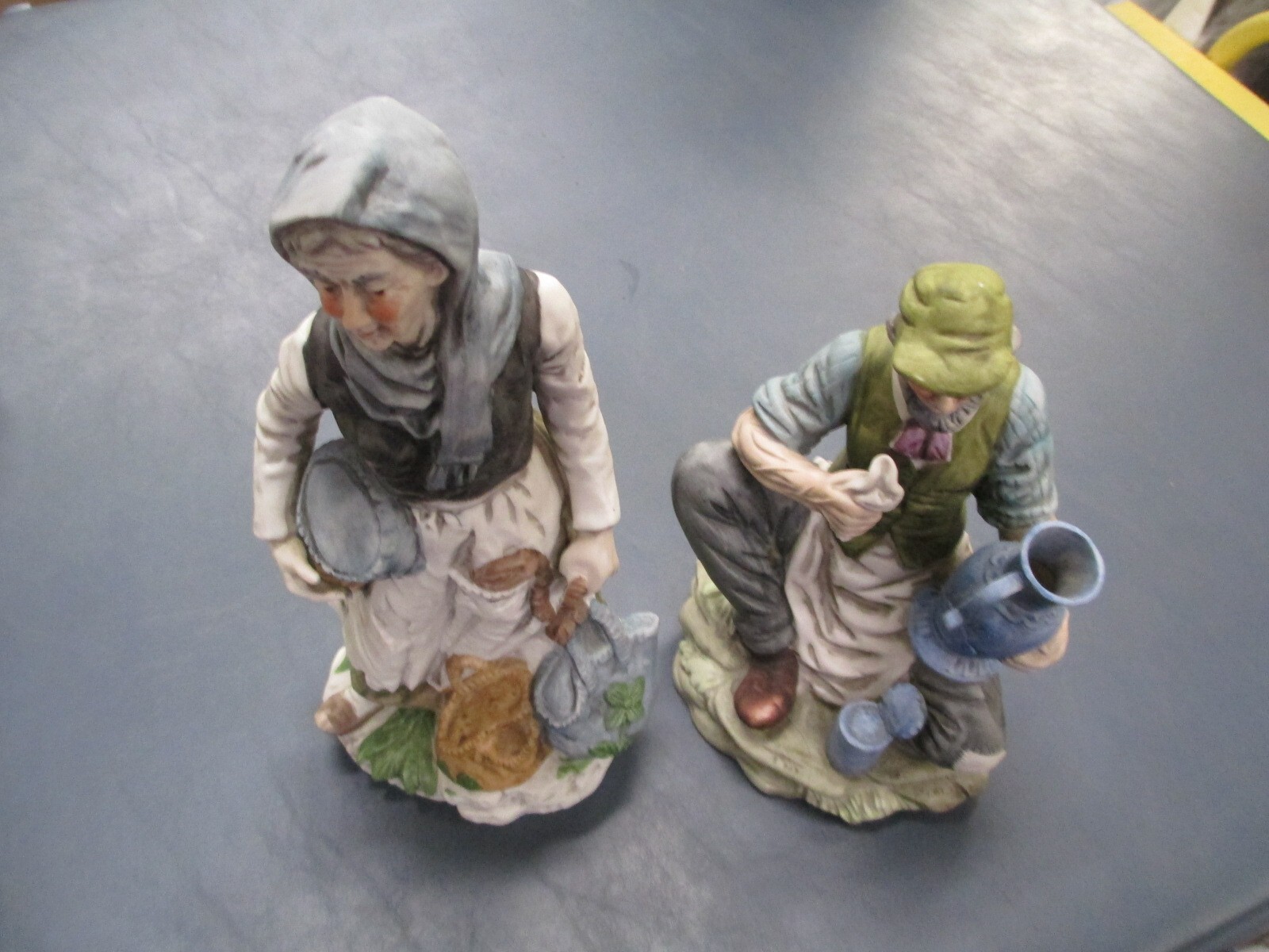 2 Pc Set Porcelain Vintage Painted Figures Figurines 11 inches tall