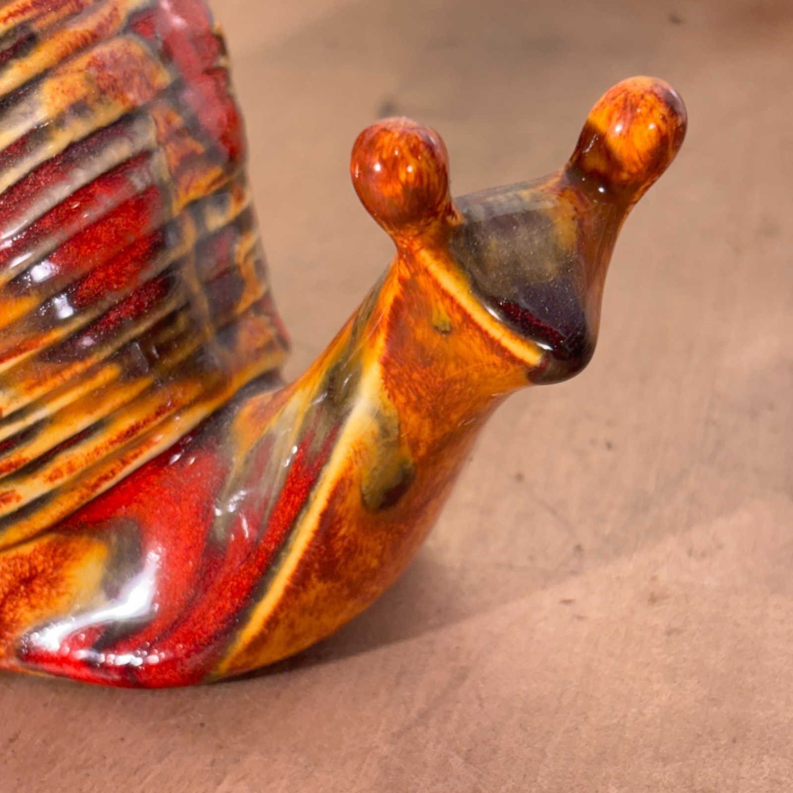 Large Vintage Mid-Century Modern Ceramic Snail Figurine, Mottled Glaze, 4″h, 7″l