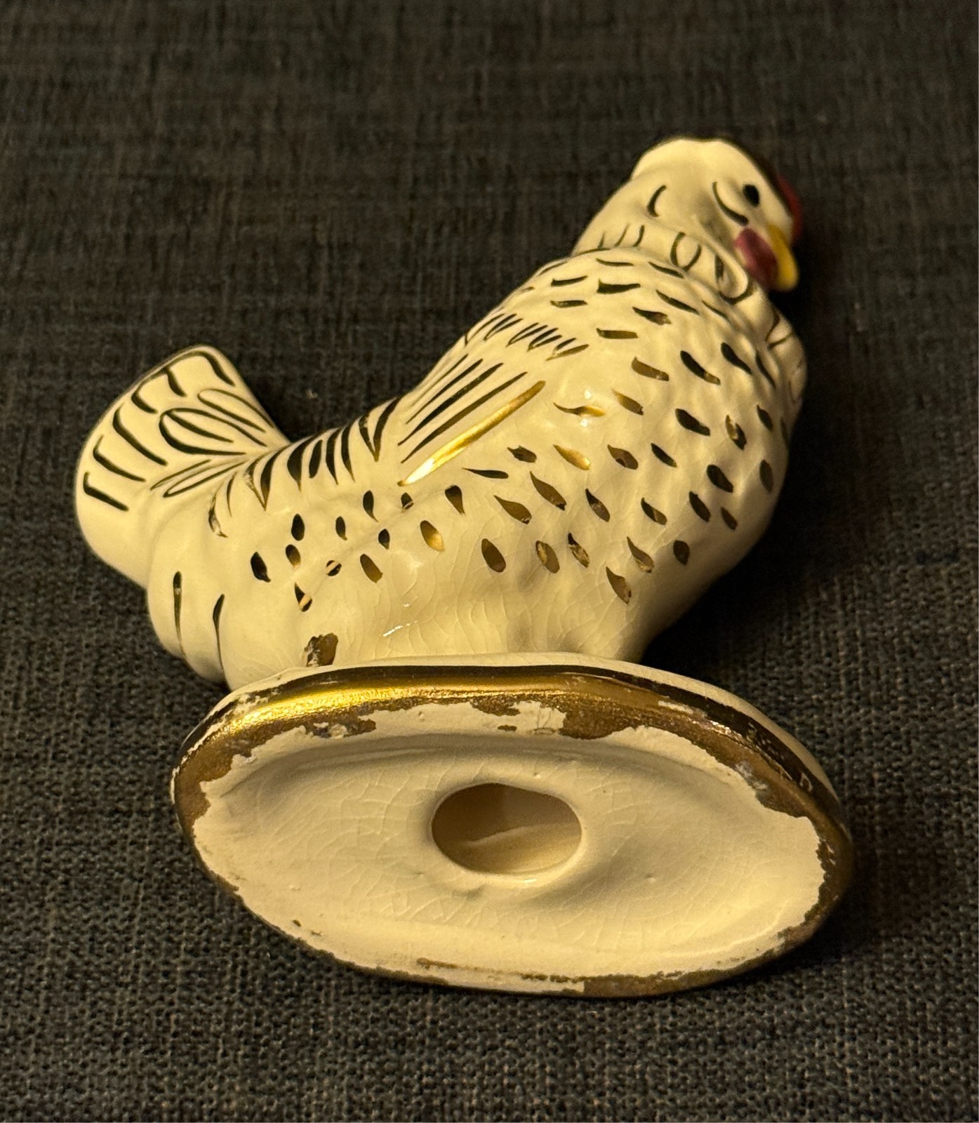 VTG Porcelain Rooster Chicken Hen Figurine Elegant White & Gold Accent Farmhouse
