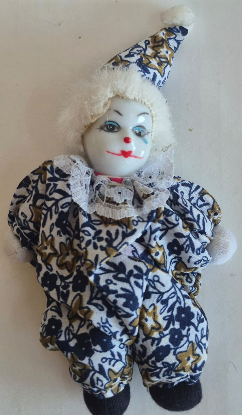 Lot 4 Vintage Porcelain Clown Dolls Fabric Costume Junk Drawer Collectible