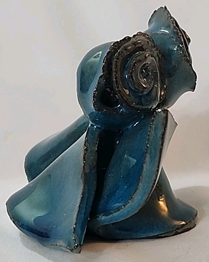 OOAK Handmade Dancing Angels Artisan Figurine Teal Blue & Black Glaze 3″ Tall EC