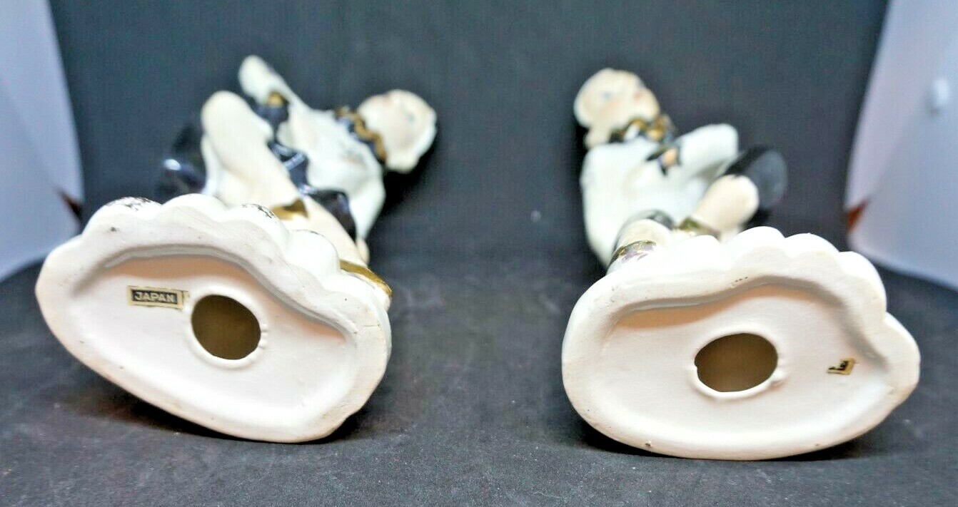 Vintage Midcentury Asian Boy Girl Dancer Figures 9″ – Black White Gold Japan MCM