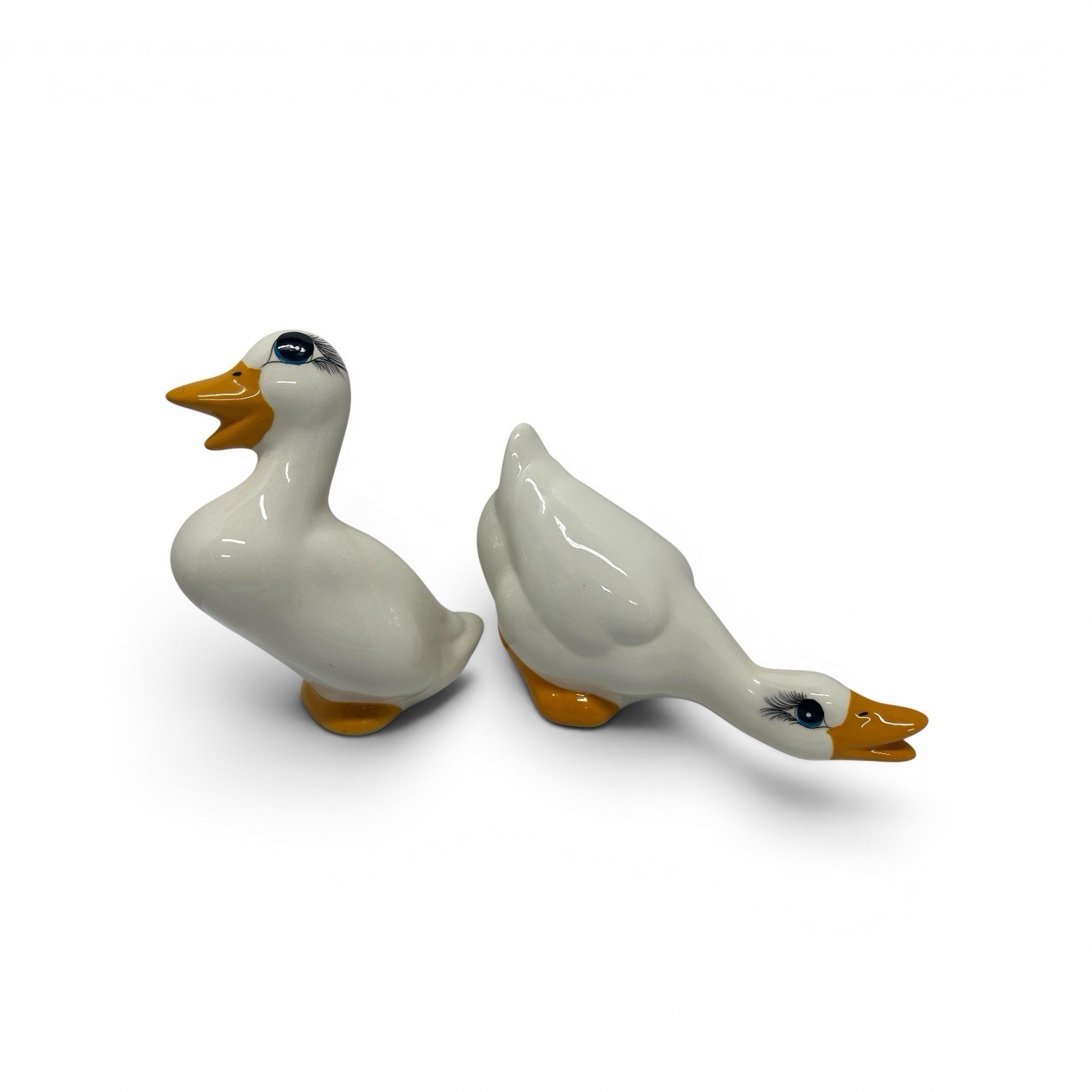 Vintage Ceramic Goose Figurines Pair White Farmhouse Country Cottage Decor