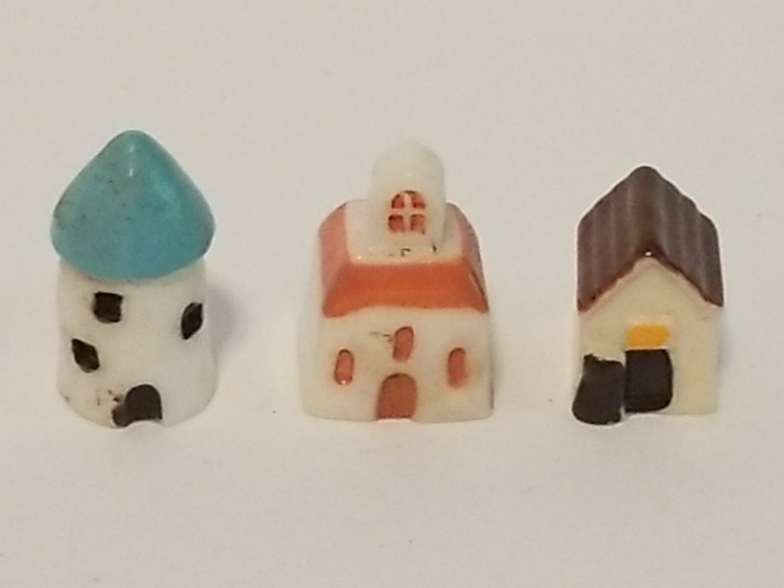 3 Pottery Primitive Teeny Tiny Block Houses Fairy Garden Dollhouse Miniatures