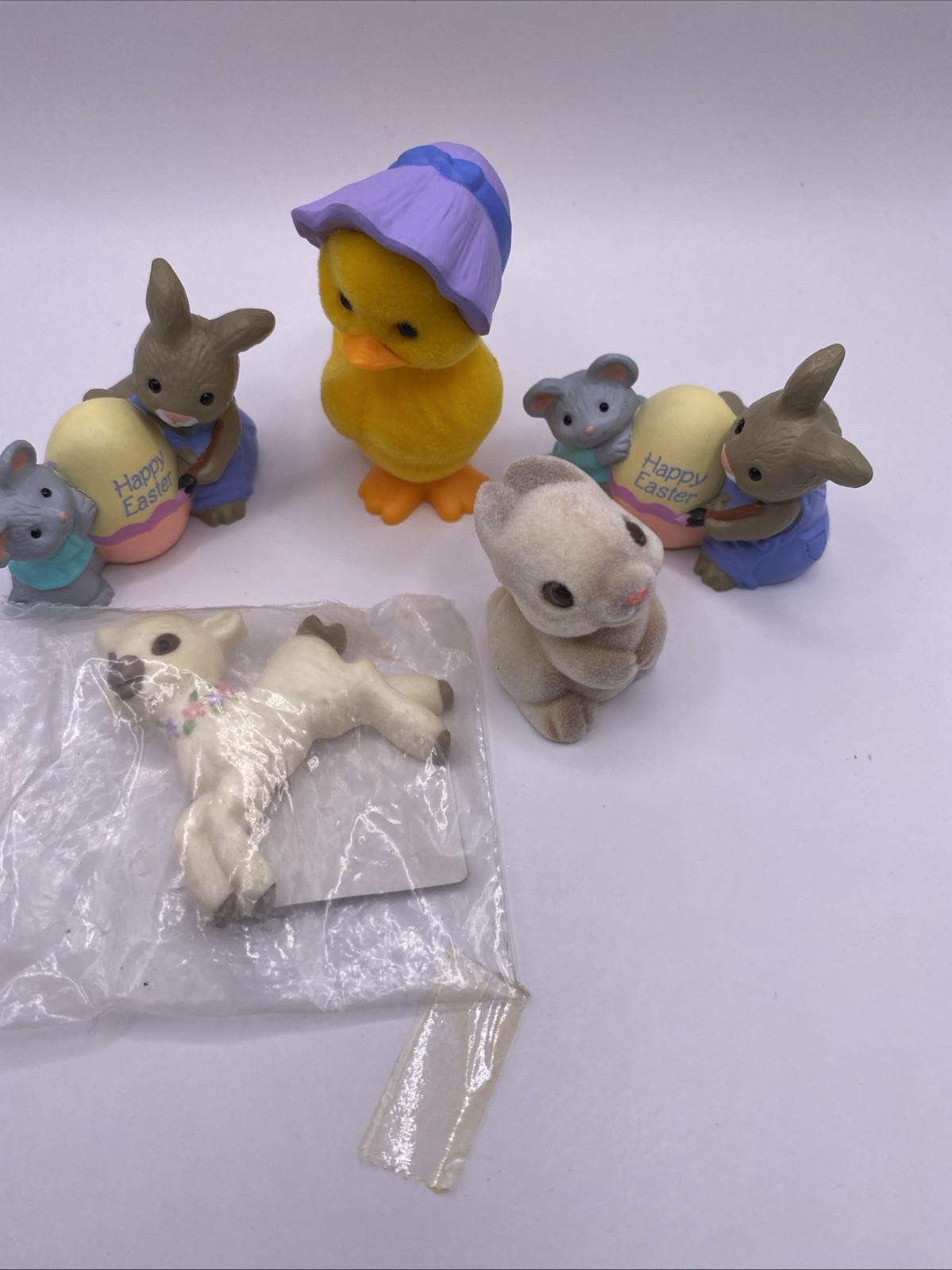 Hallmark Merry Miniatures Easter Bunny Duck Figurines Lamb Lapel Pin Lot of 5