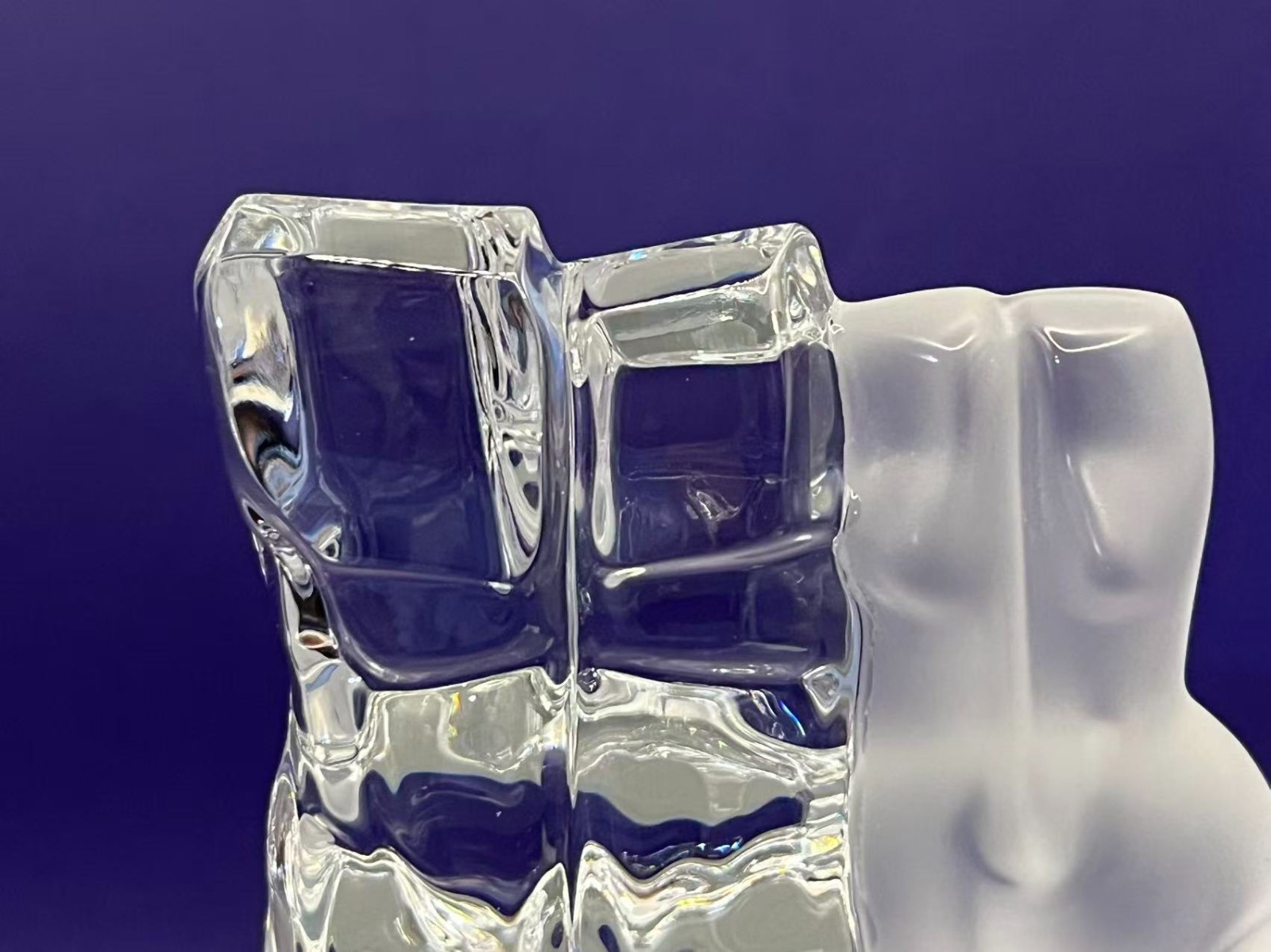 Daum France Crystal Male and Female Nude Torsos Figurine- Maurice Legendre w/Box