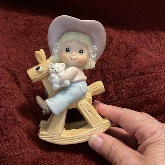 Vintage Homco Figurine Little Girl Cowgirl Rocking Horse 1417 Child Western