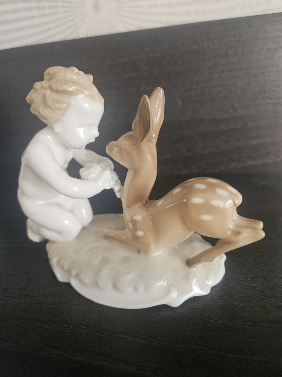 RRR RARE K Tutter Hutschenreuther Selb Germany Figurine Cherub Deer Fawn Germany