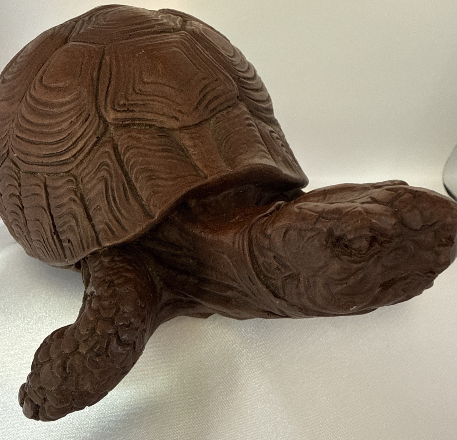 Vintage Red Mill Turtle Figurine Carved Faux Wood Brown Handcrafted USA Signed
