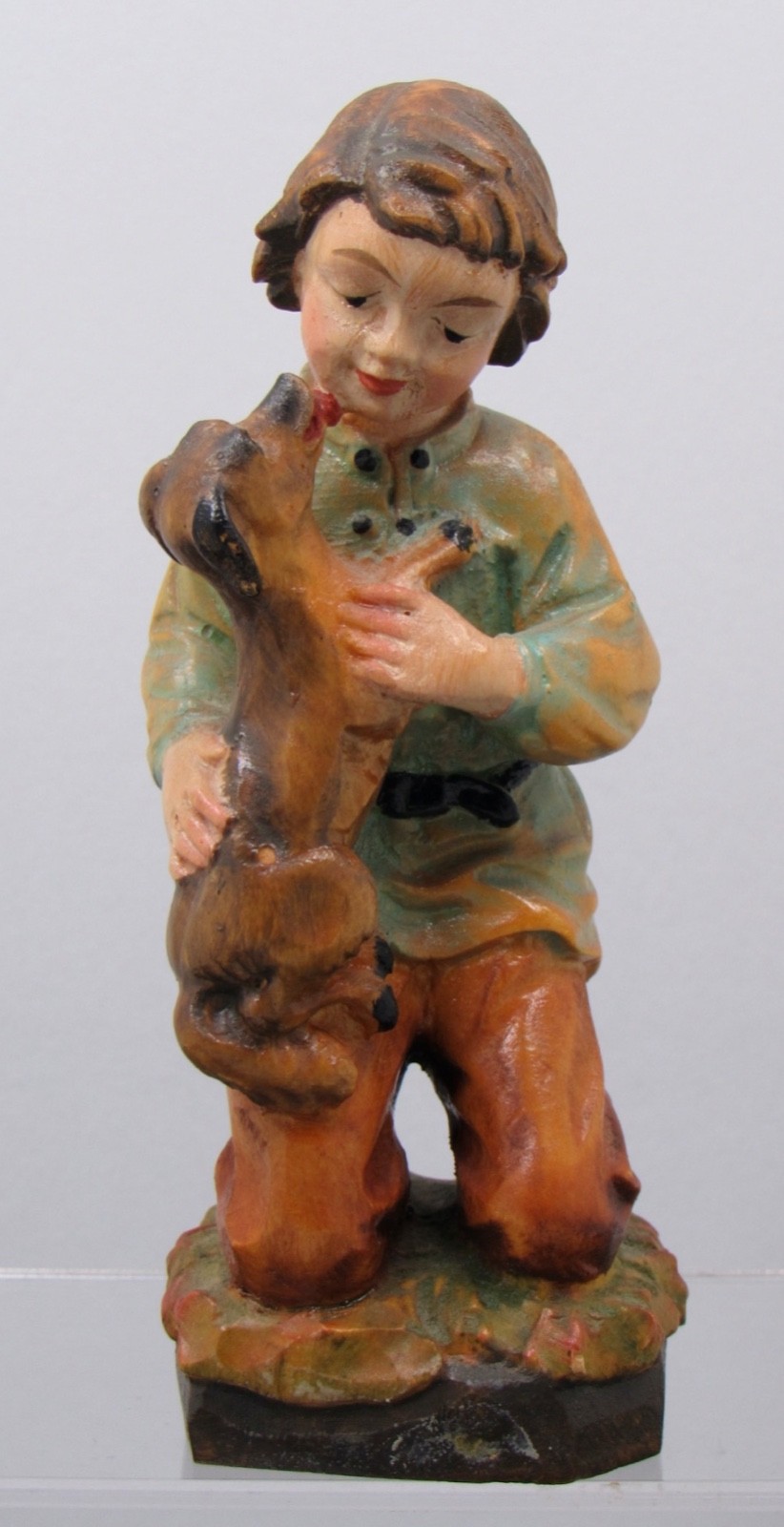 Eibl & Sohn Germany Hand Carved Painted Wooden Boy With Dachshund Dog Figurine