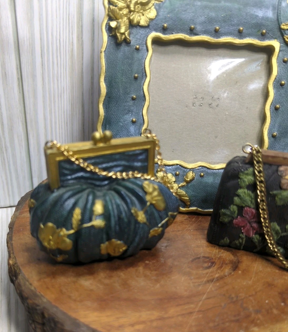 Vintage Mixed Lot Of 3 Vanity Set – Frame and Clutches – Floral Theme Miniature