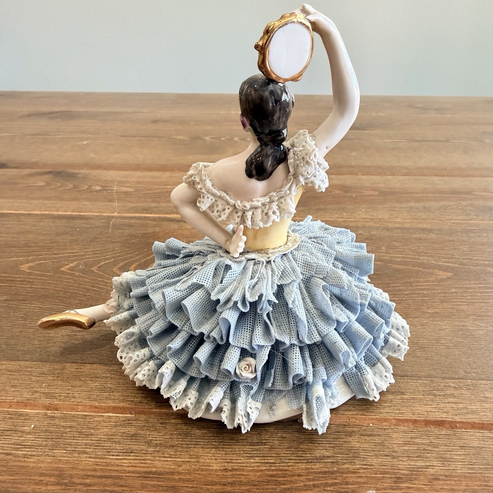 Dresden Lady Figurine Ballerina Dancer Blue Dress Germany