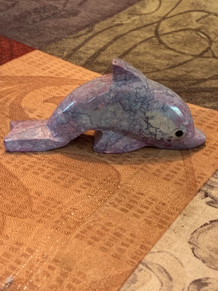 Marble Hand Carved Purple Dolphin Figurine Made In Indonesia For Beachcombers