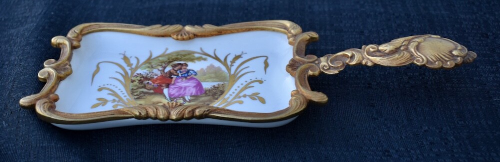 Vintage French Sevres Bronze Ormolu Mounted Centerpiece Handle Dish