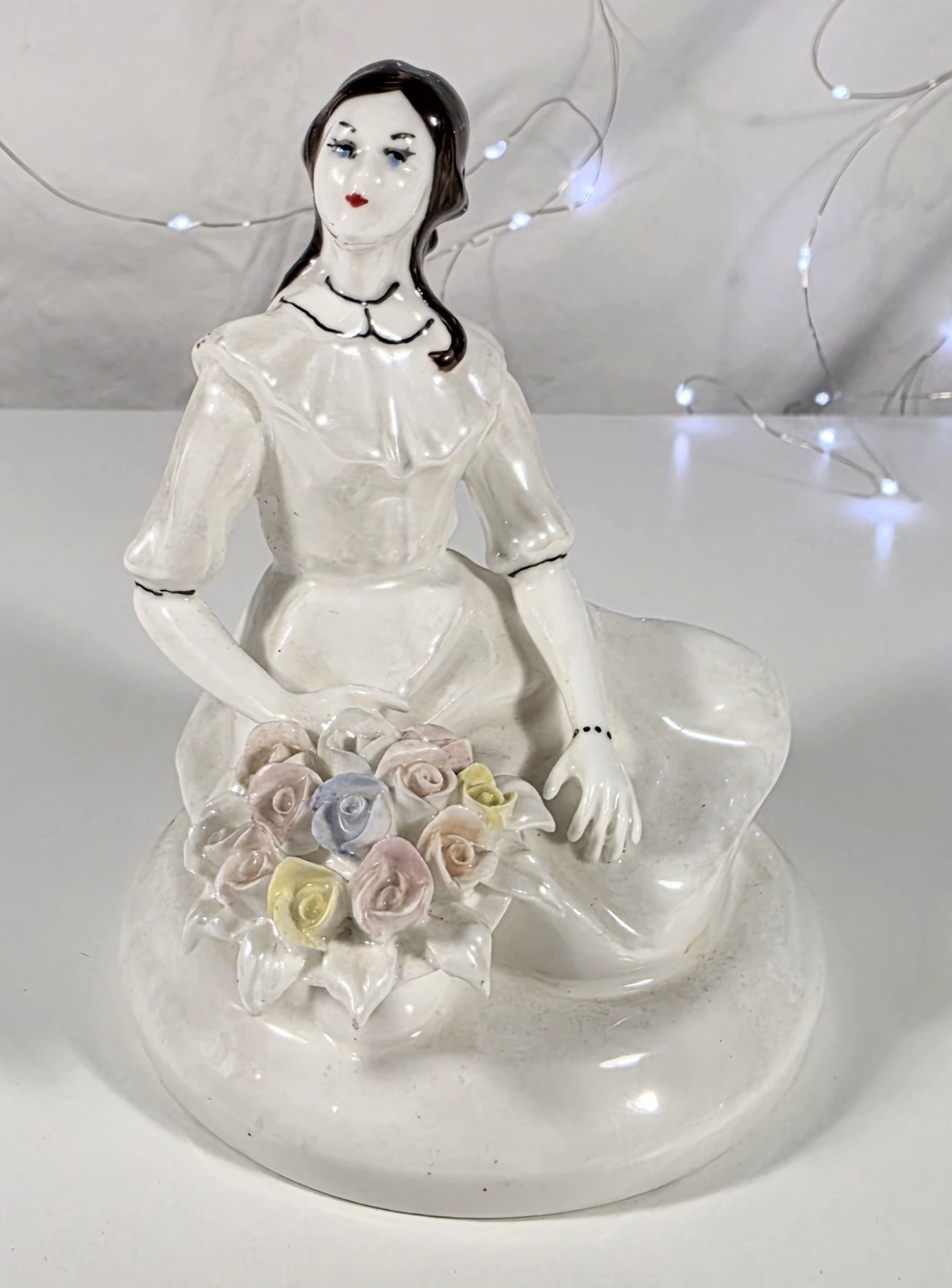 Vintage Iridescent Porcelain Woman Figurine Lusterware Applied Flowers…