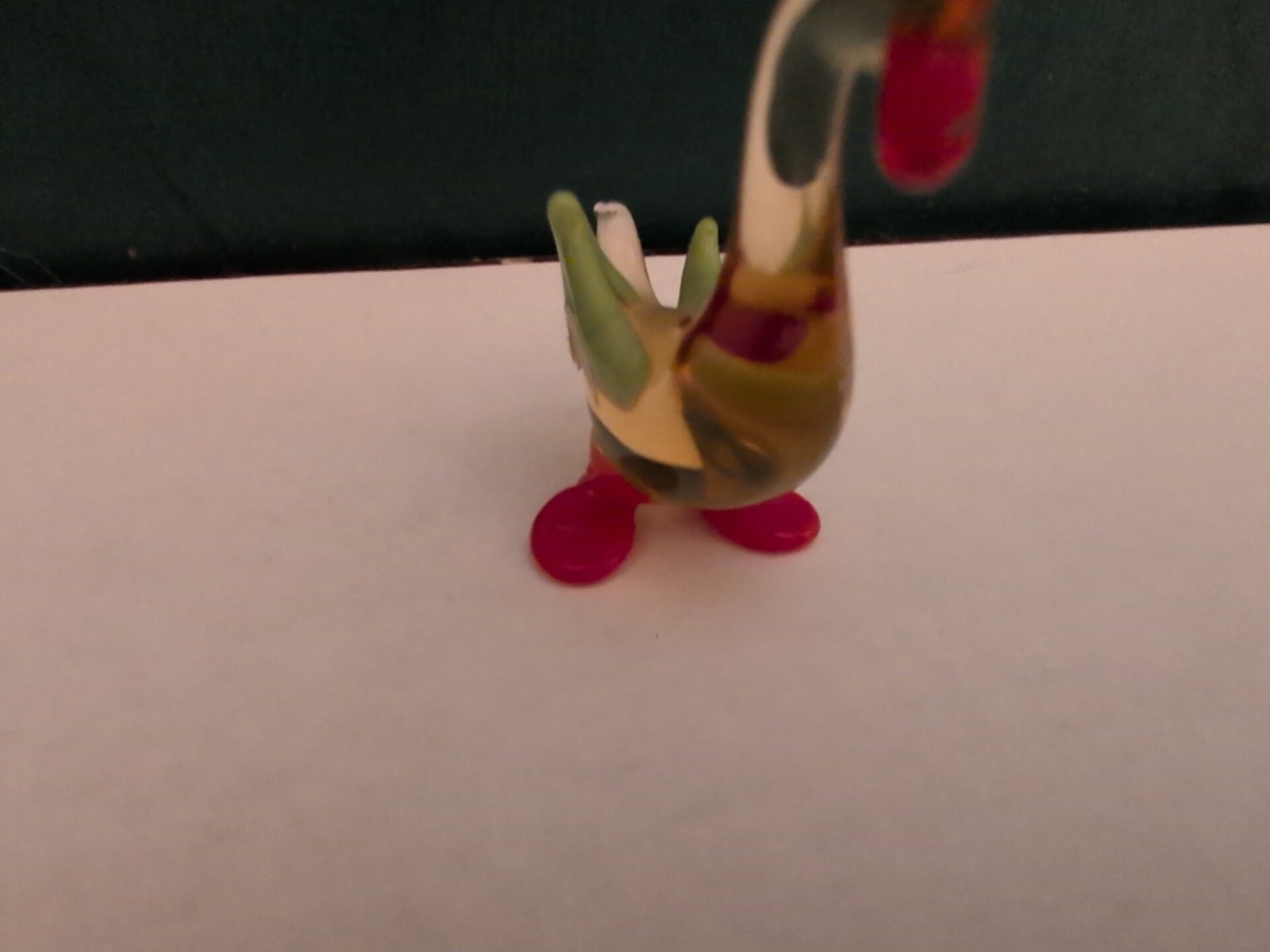Vintage Swan Miniature Glass Figurine Hand Blown Art Glass Clear Yellow Red