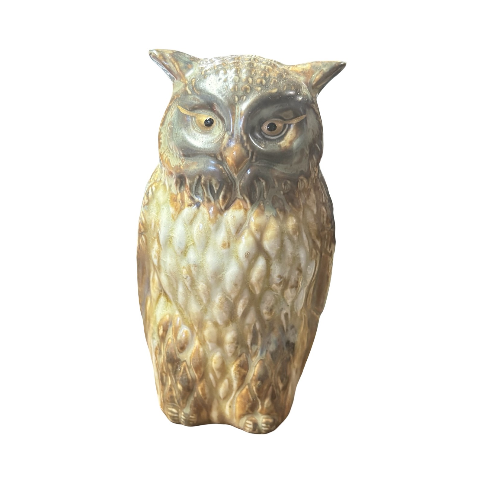Vintage Ceramic Owl Figurine Sculpture Made in Japan Glazed Earth Tones Decor