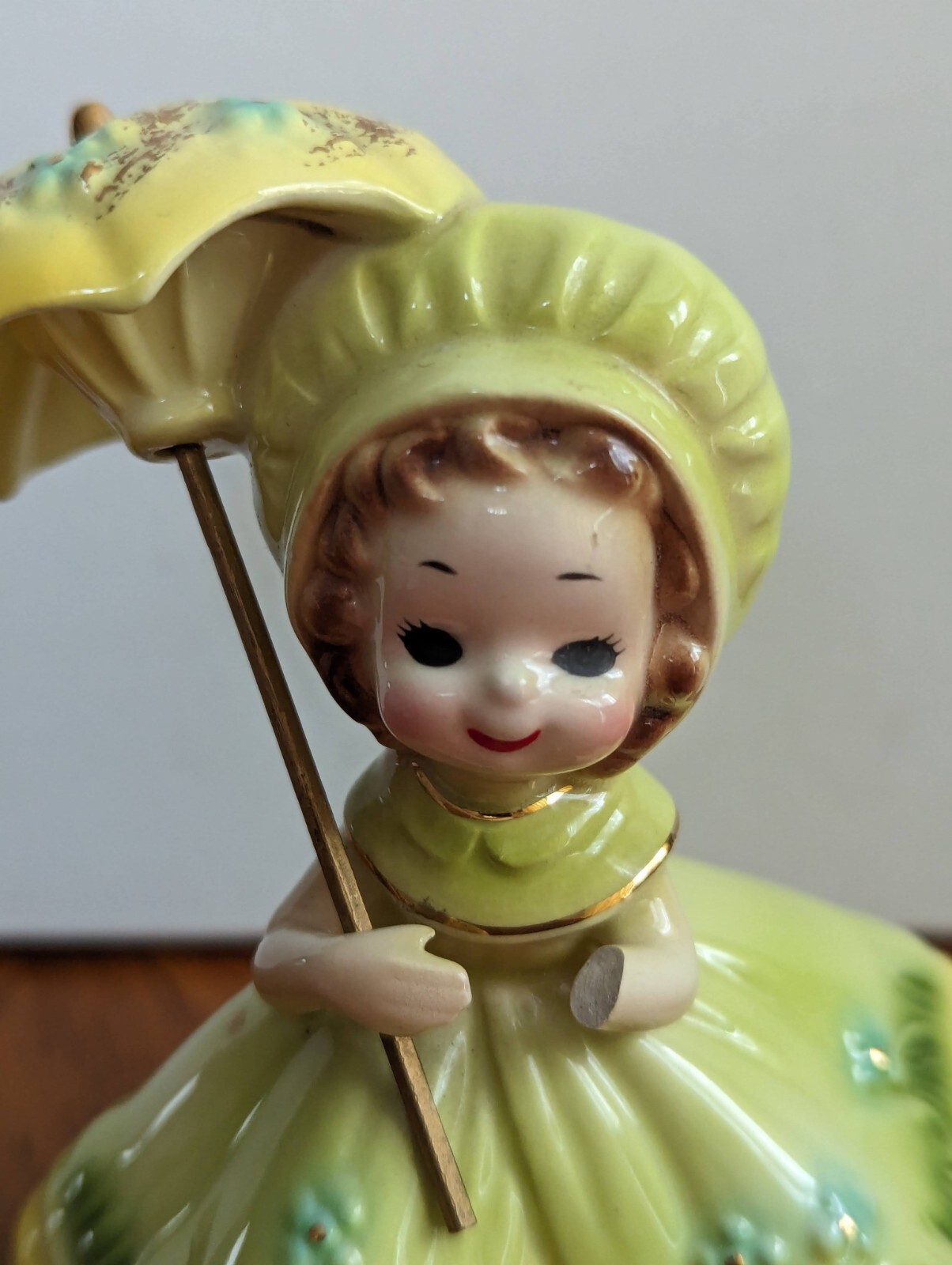 Josef Originals 1974 April Birthday Girl With Umbrella*Damaged See Photos