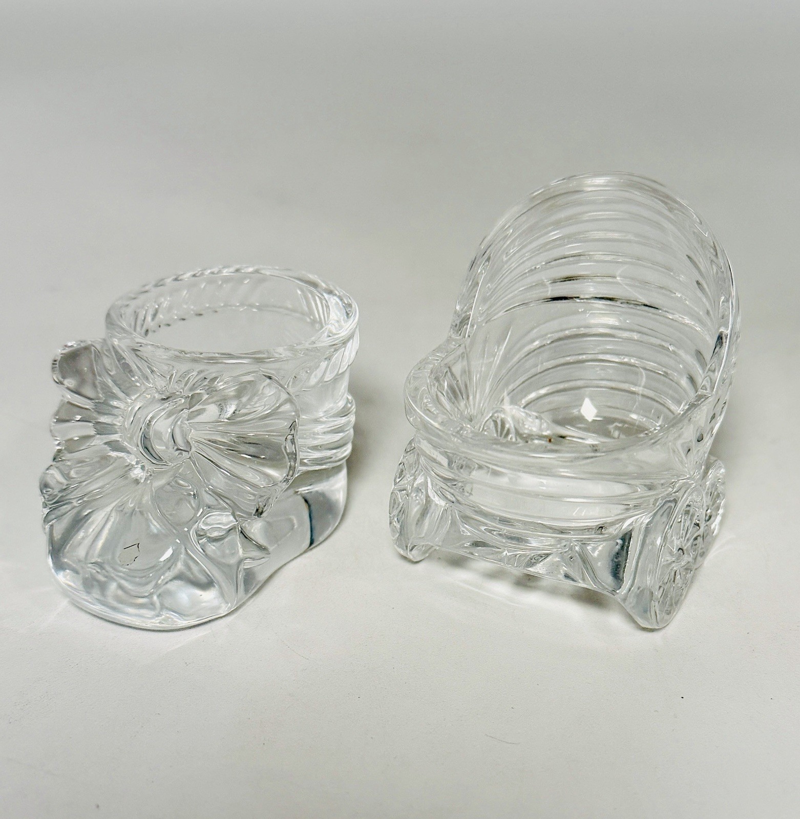 Avon 1993 Baby Bootie Clear Crystal Glass Shoe Baby Stroller Carriage Lot of 2