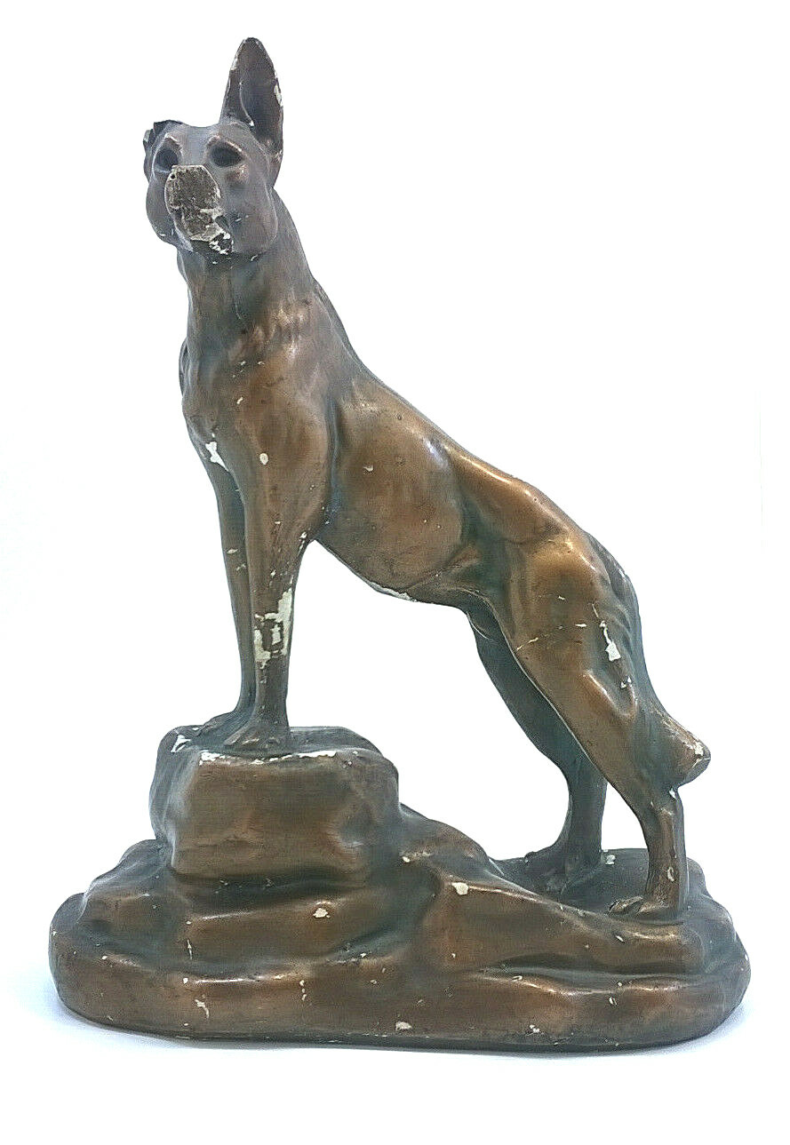 Vintage Chalkware Dog Statue Figure Rin Tin Tin Large German Shepard 1930s Decor