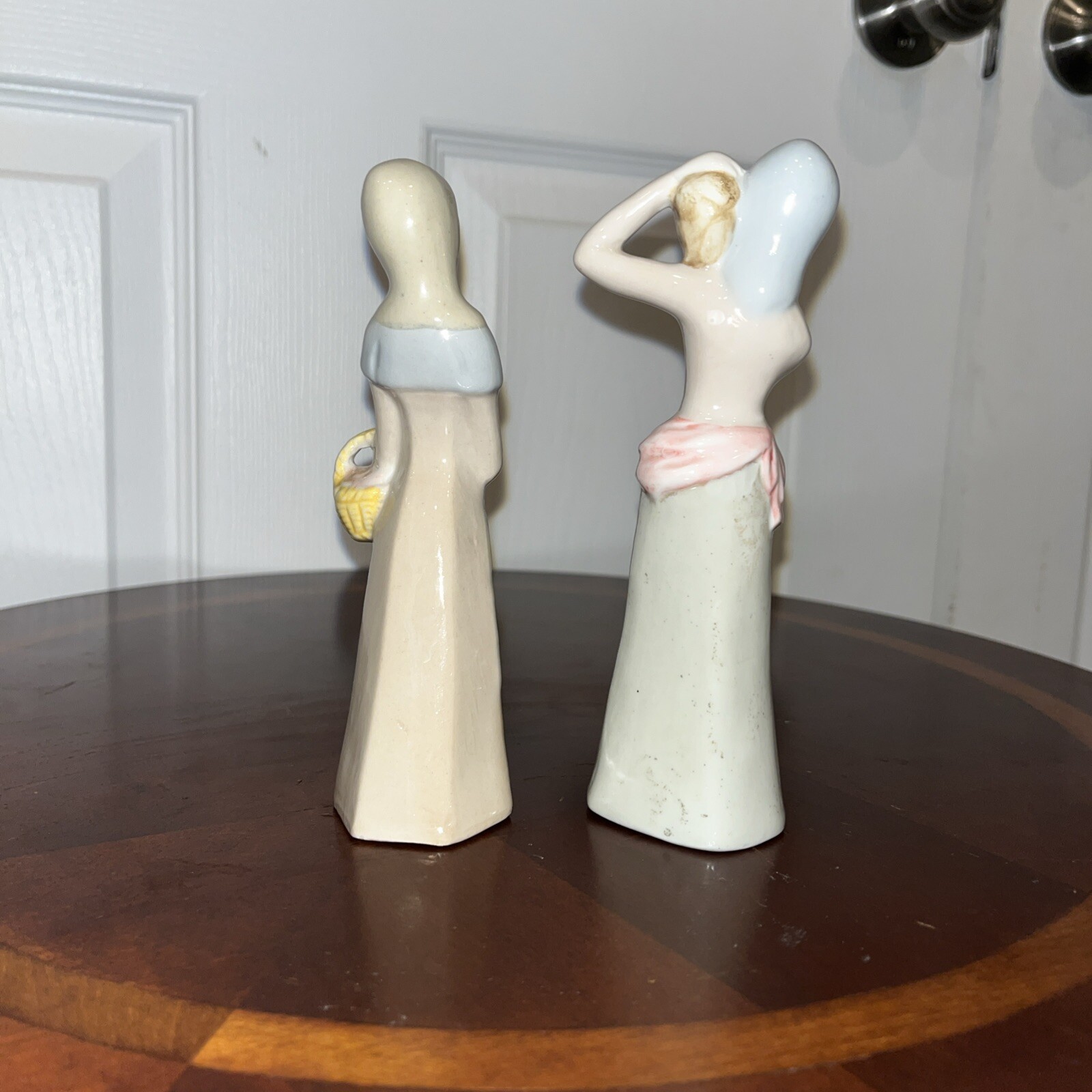 Set of 2 Maiden Peasant Women Porcelain Figurines w/ Water Jars Jug 5 x 1.25 in