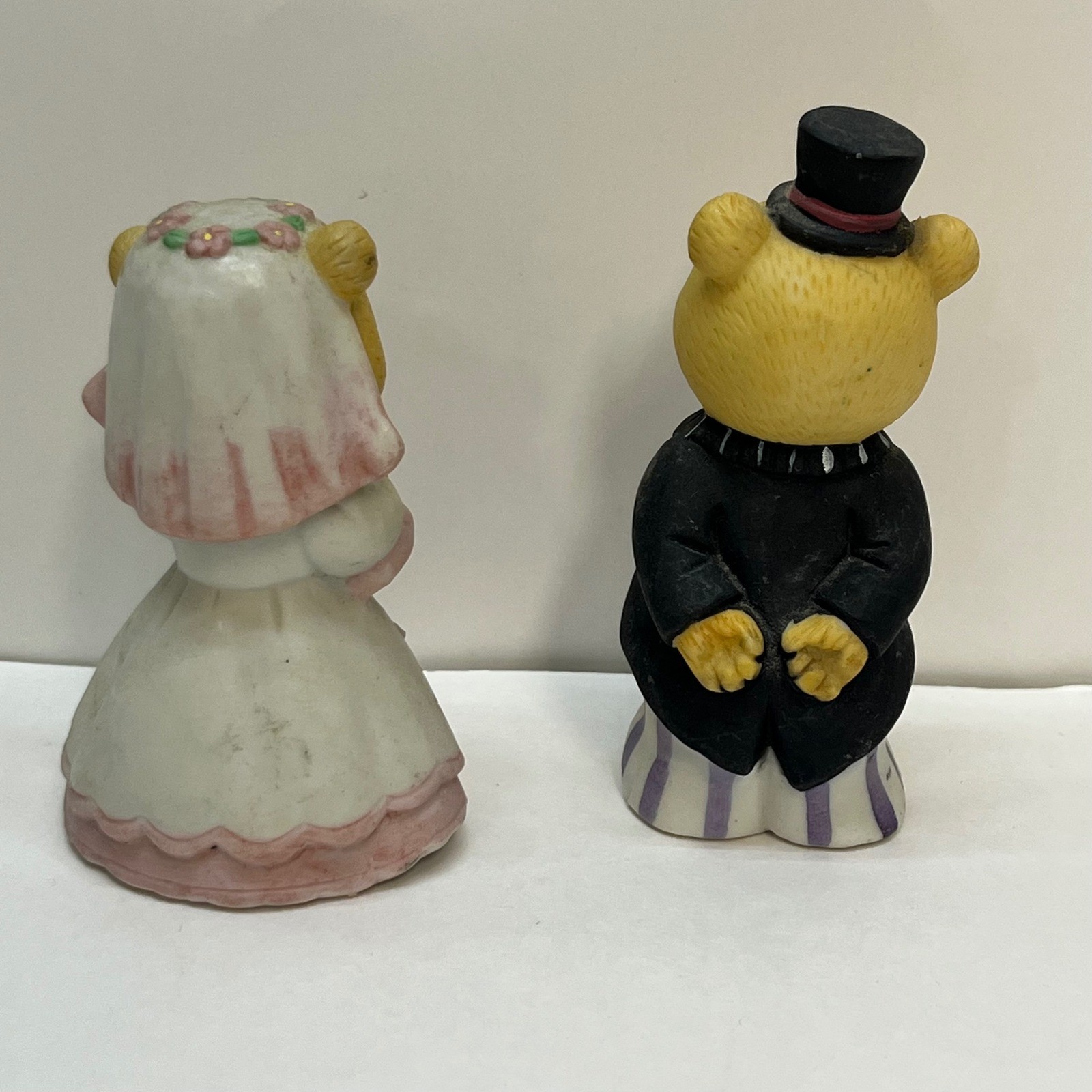 Vintage Porcelain Bisque Teddy Bear Wedding Bride and Groom Figurines Set of 2