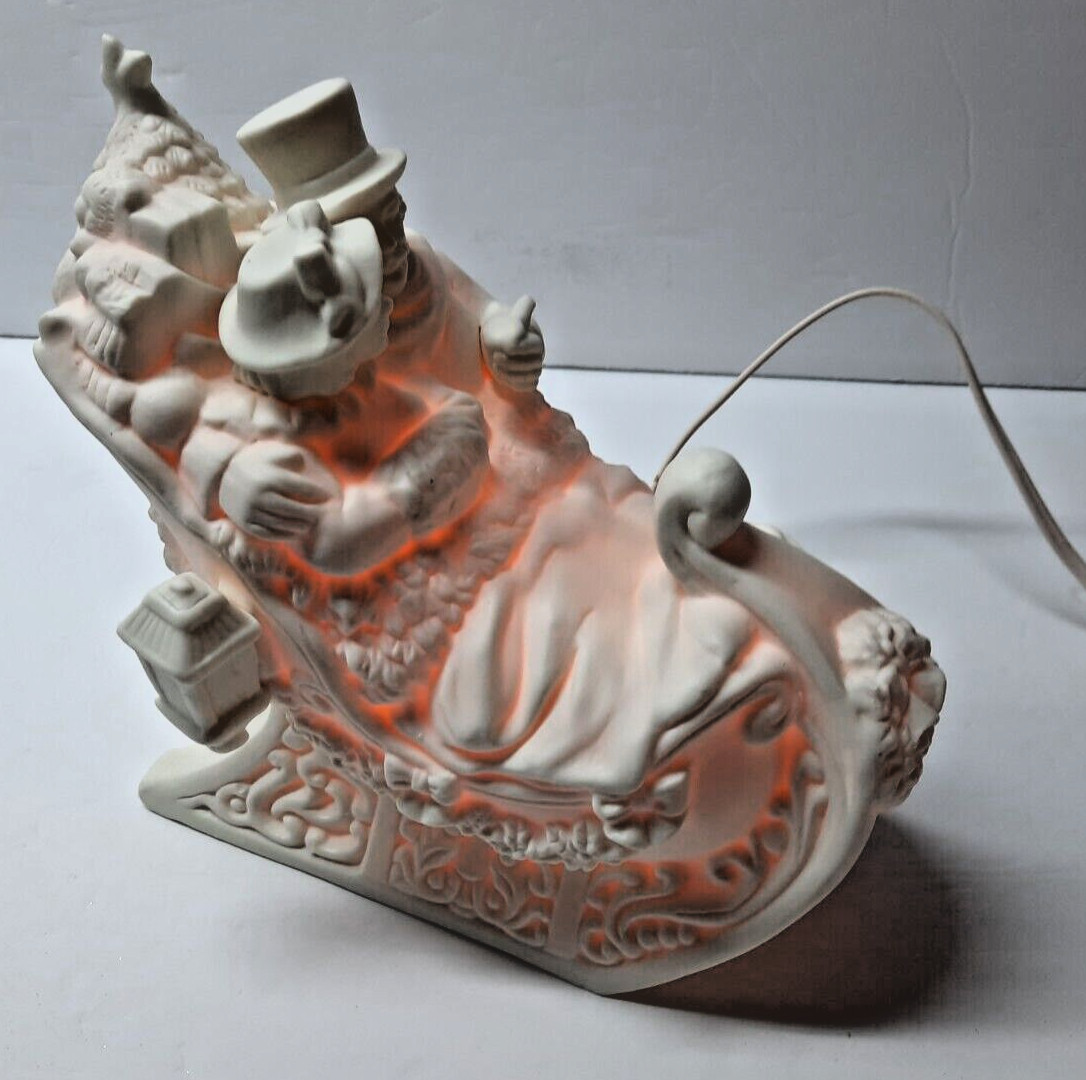 Christmas Holiday Sleigh Classic Bisque Light Up Table Top Decor Dickens Style