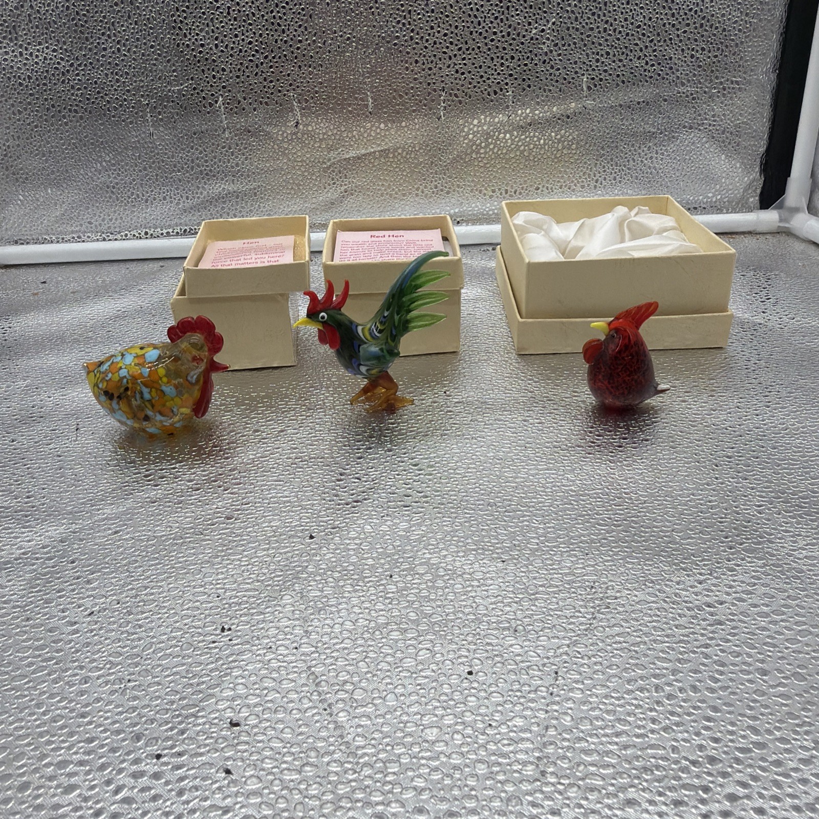 (3) Lenox Vintage Hand Blown Glass Mini Figurines Rooster and Hens