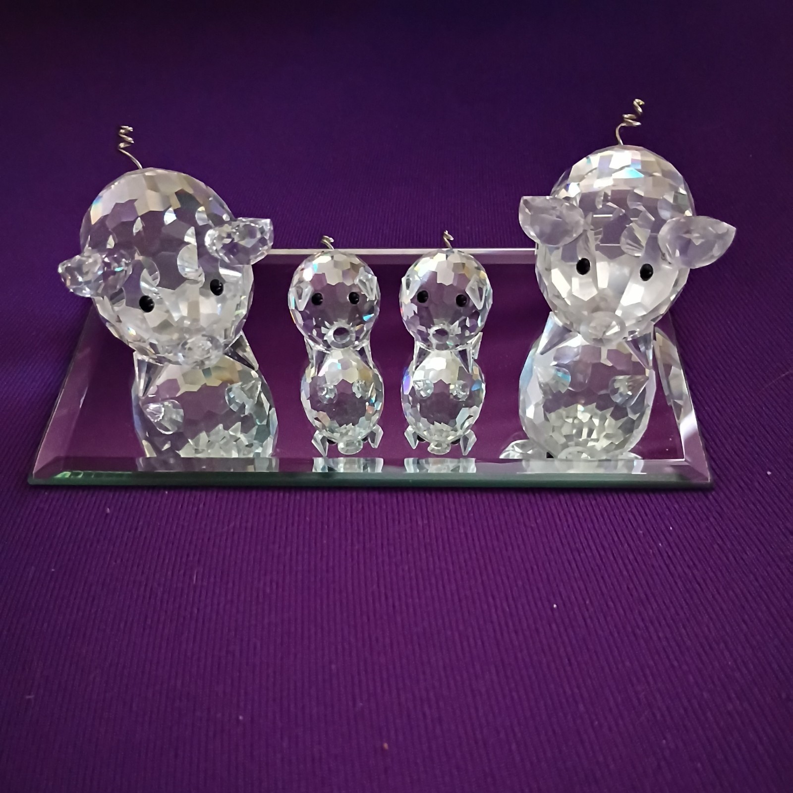 Swarovski Crystal Pig Set (4) Retired with Display Mirror