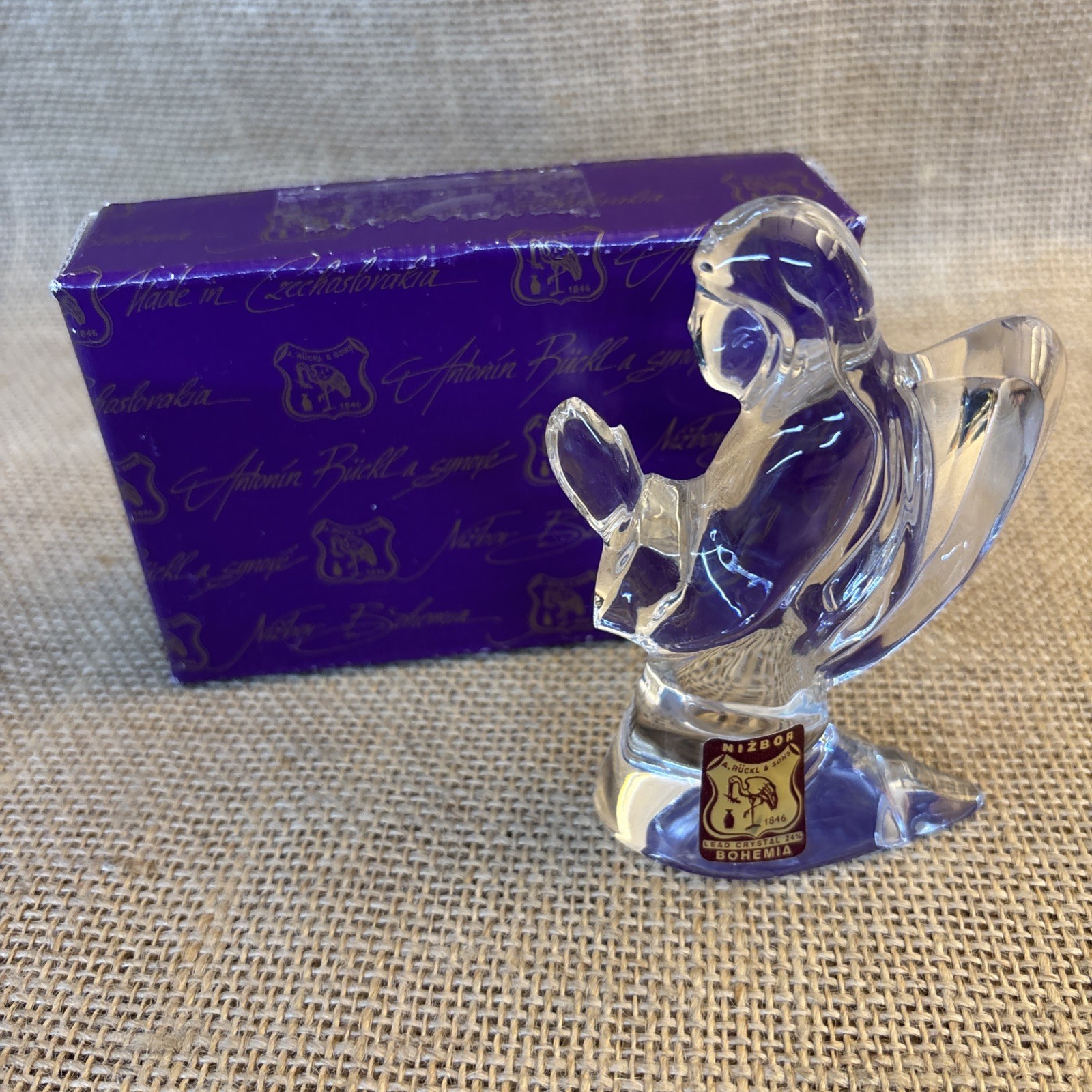 VTG angel praying glass figurine in Bohemia Nizbor Antonin Ruckl Czech Republic