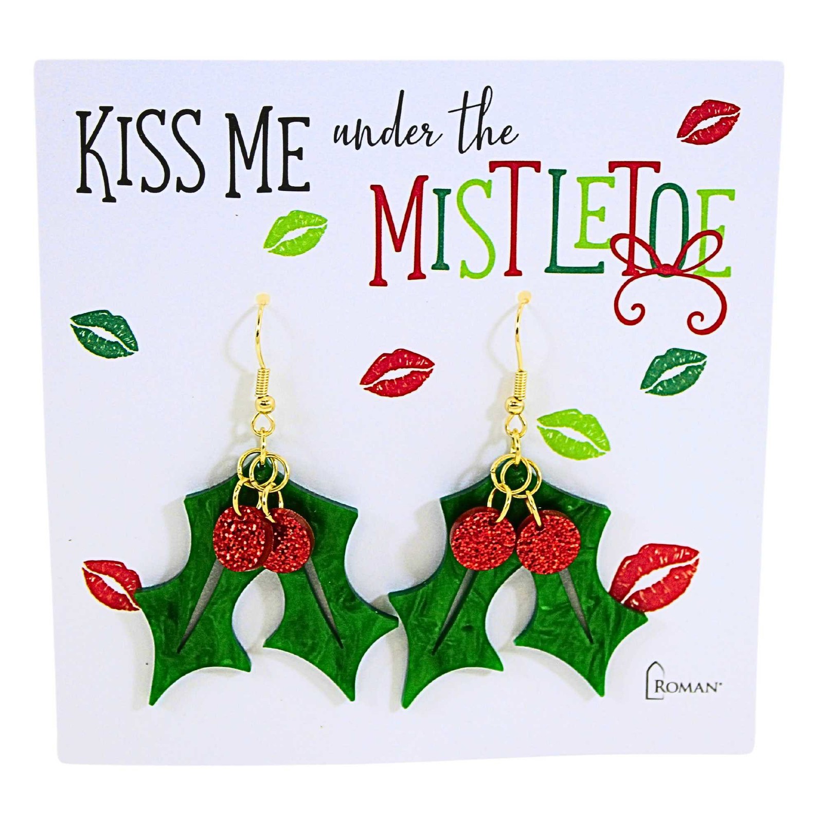 Roman 2.25In Mistletoe Earring, Metal, Kiss Holly 12852
