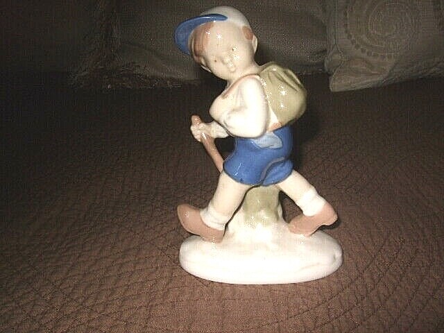 Carl Schneiders Erben Porcelain BOY HIKING, Germany 1859 Crossed Scissors