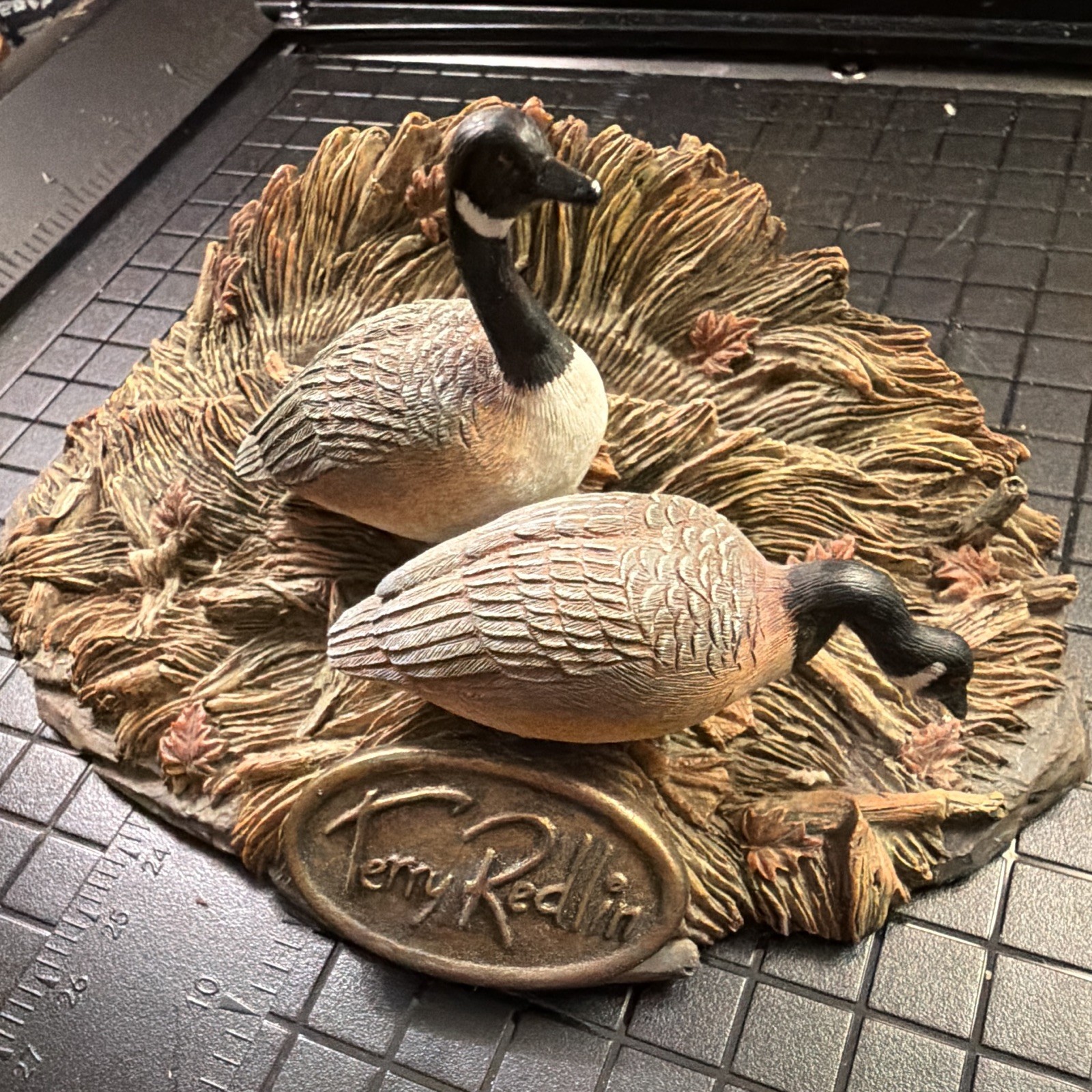 Terry Redlin Painted Resin Geese Figurine Multicolor on Base Signed 1990s