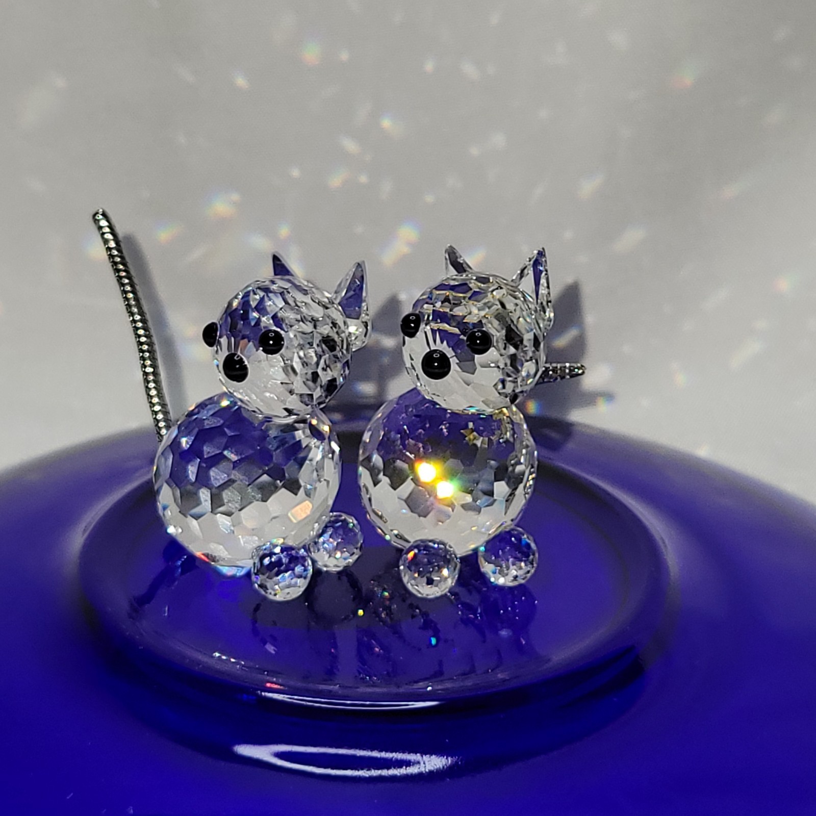 2 SWAROVSKI Miniature Cat evolution set flexible tail No box 2 dif style logo