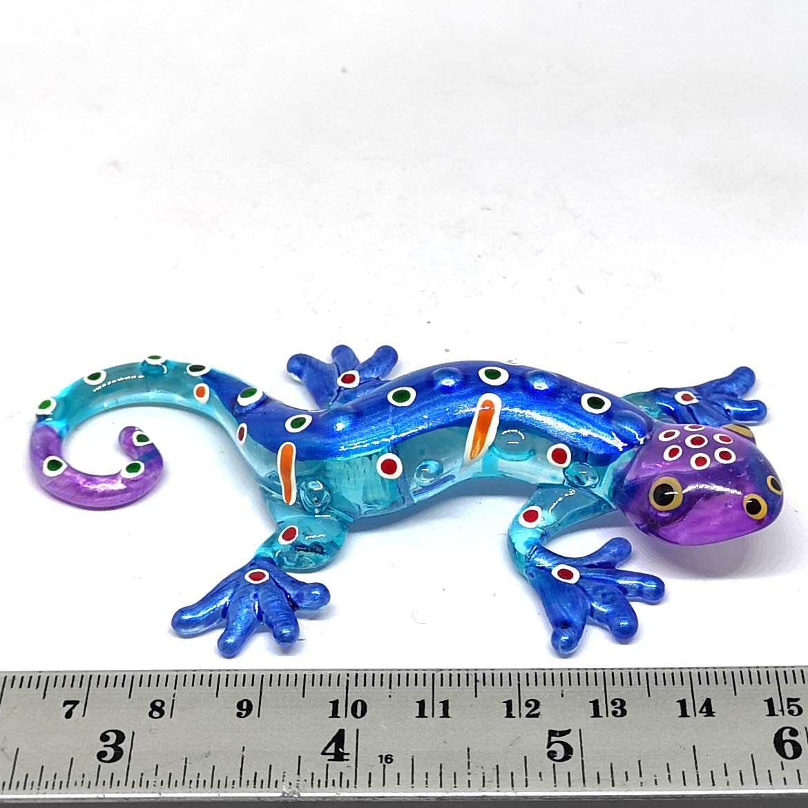 Glass Gecko Figurine Blue Miniature Hand Blown Lampwork Animal Statue Decor