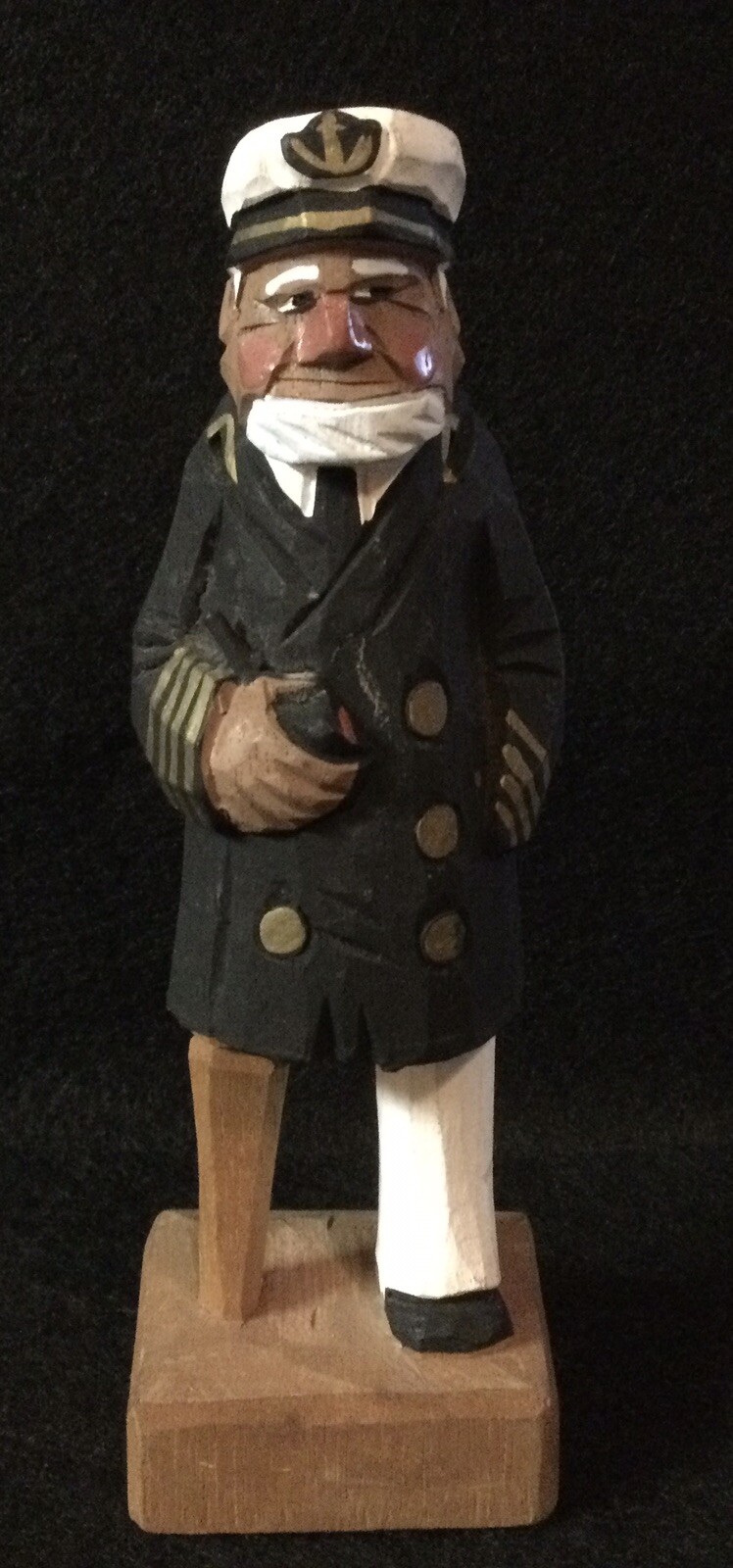 Vtg. hand painted hand carved wood Sea Captain Sailor w/Pipe figure approx. 6″